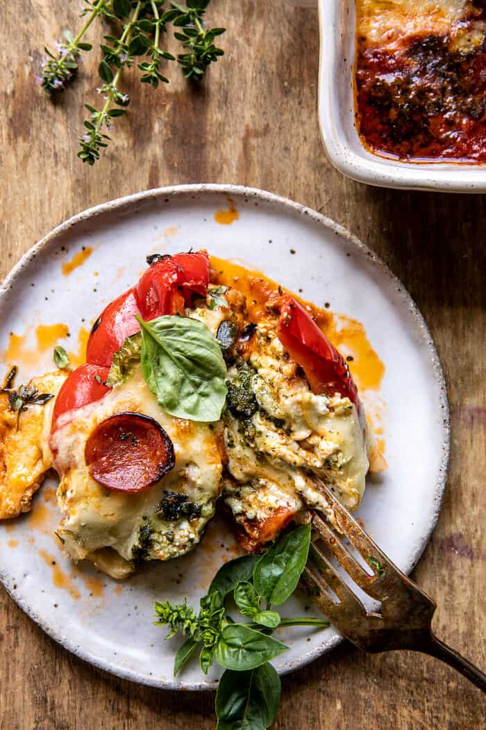 Spicy Pesto Cheese Stuffed Roasted Red Peppers | halfbakedharvest.com