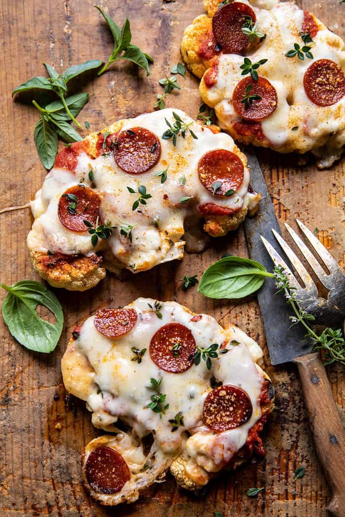 Easy Baked Cheesy Cauliflower Pizzas | halfbakedharvest.com