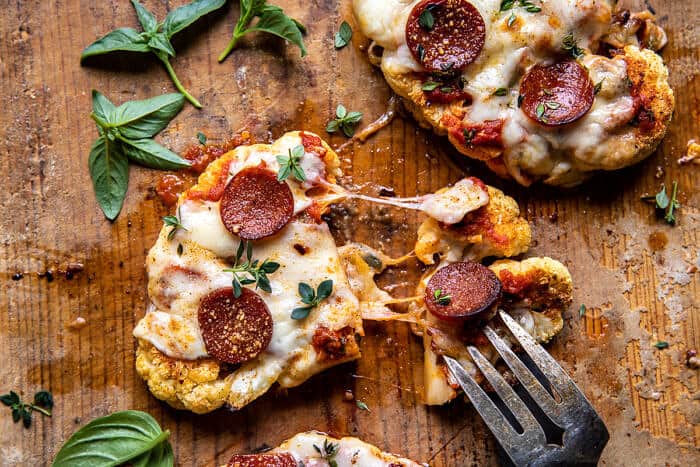 Easy Baked Cheesy Cauliflower Pizzas | halfbakedharvest.com