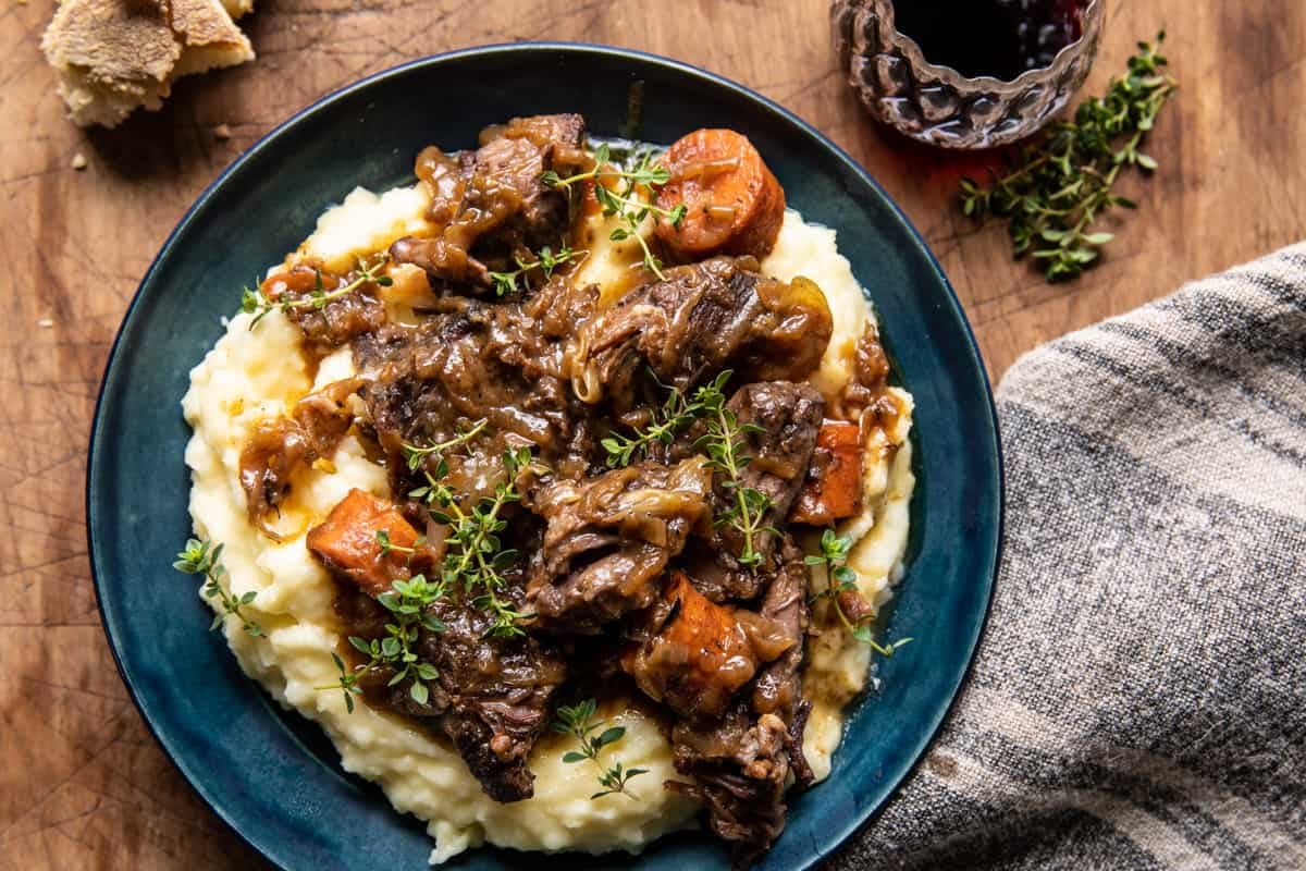 Cider Braised Short Ribs with Caramelized Onions | halffbakedharvest.com