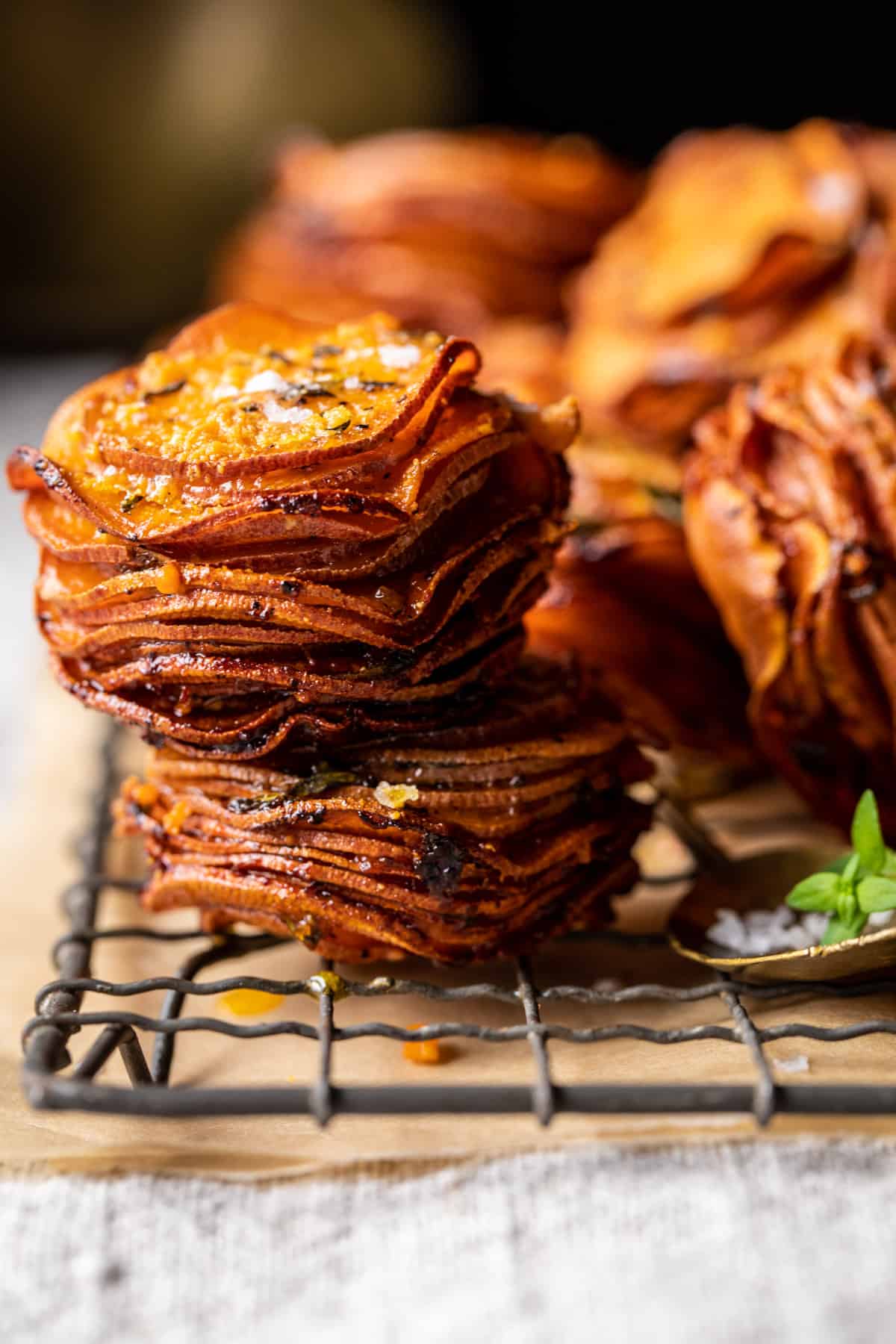 Crispy Parmesan Thyme Sweet Potato Stacks | halfbakedharvest.com