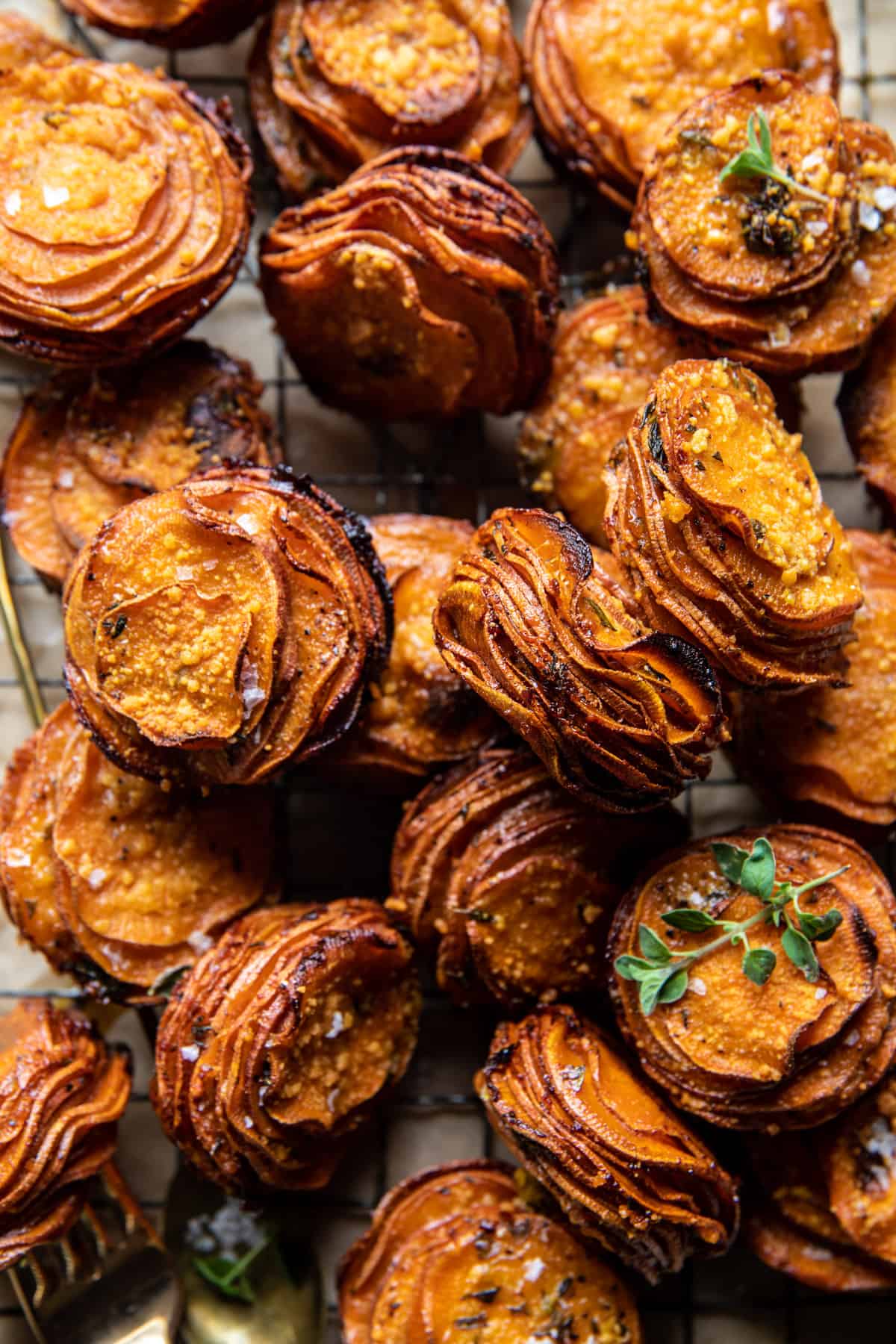 Crispy Parmesan Thyme Sweet Potato Stacks | halfbakedharvest.com