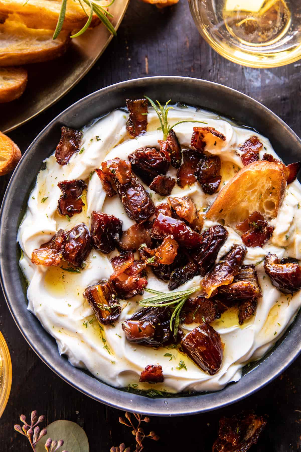 Whipped Goat Cheese with Warm Candied Bacon and Dates | halfbakedharvest.com
