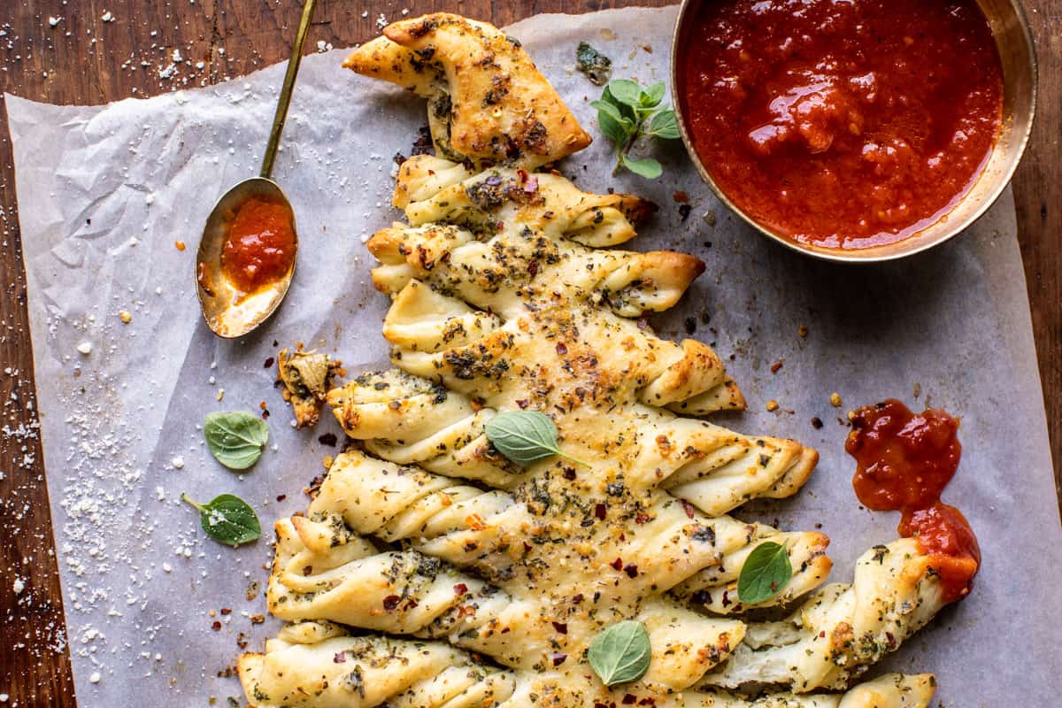Pull Apart Christmas Tree Garlic Bread | halfbakedharvest.com
