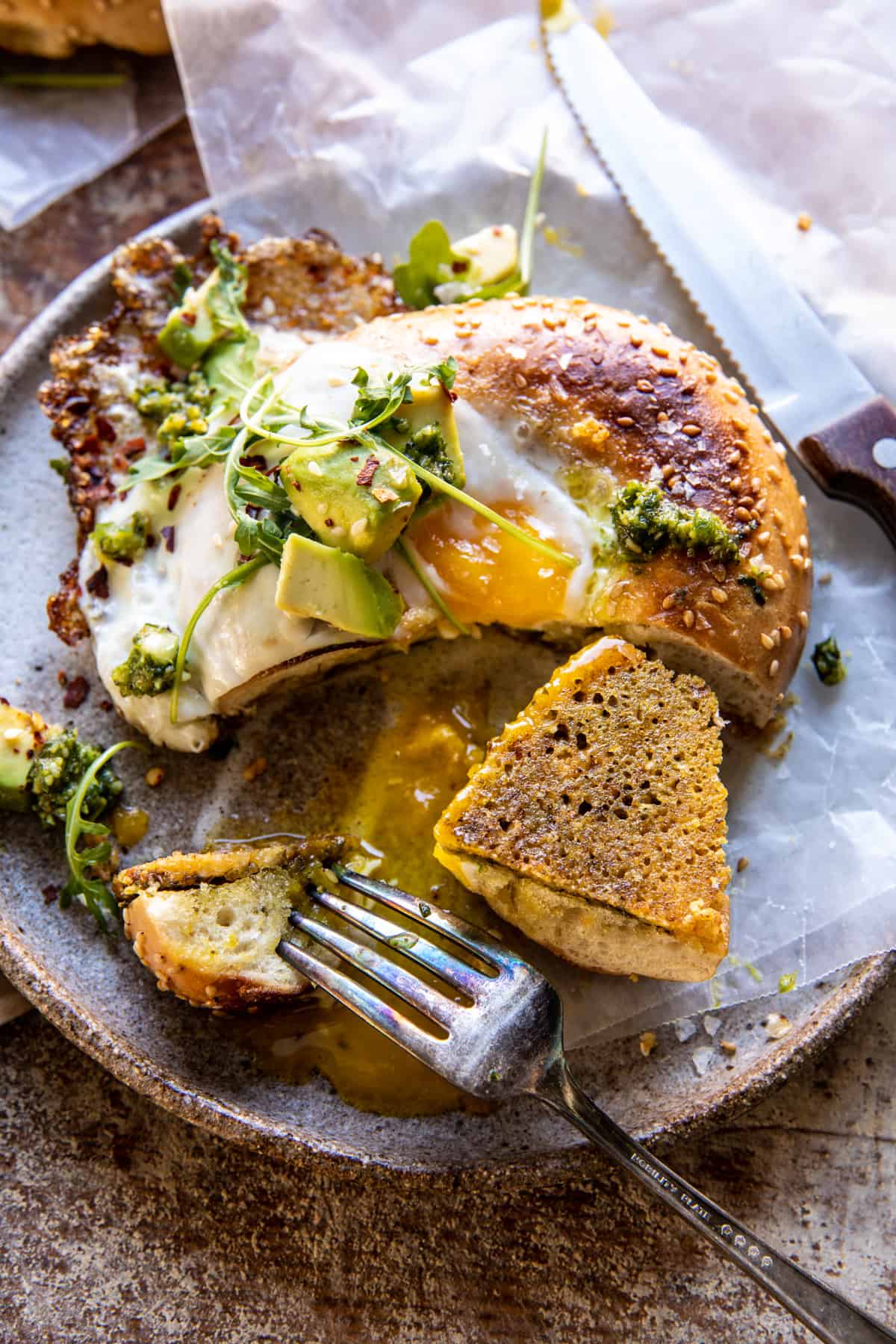 Crispy Parmesan and Pesto Egg in a Bagel | halfbakedharvest.com