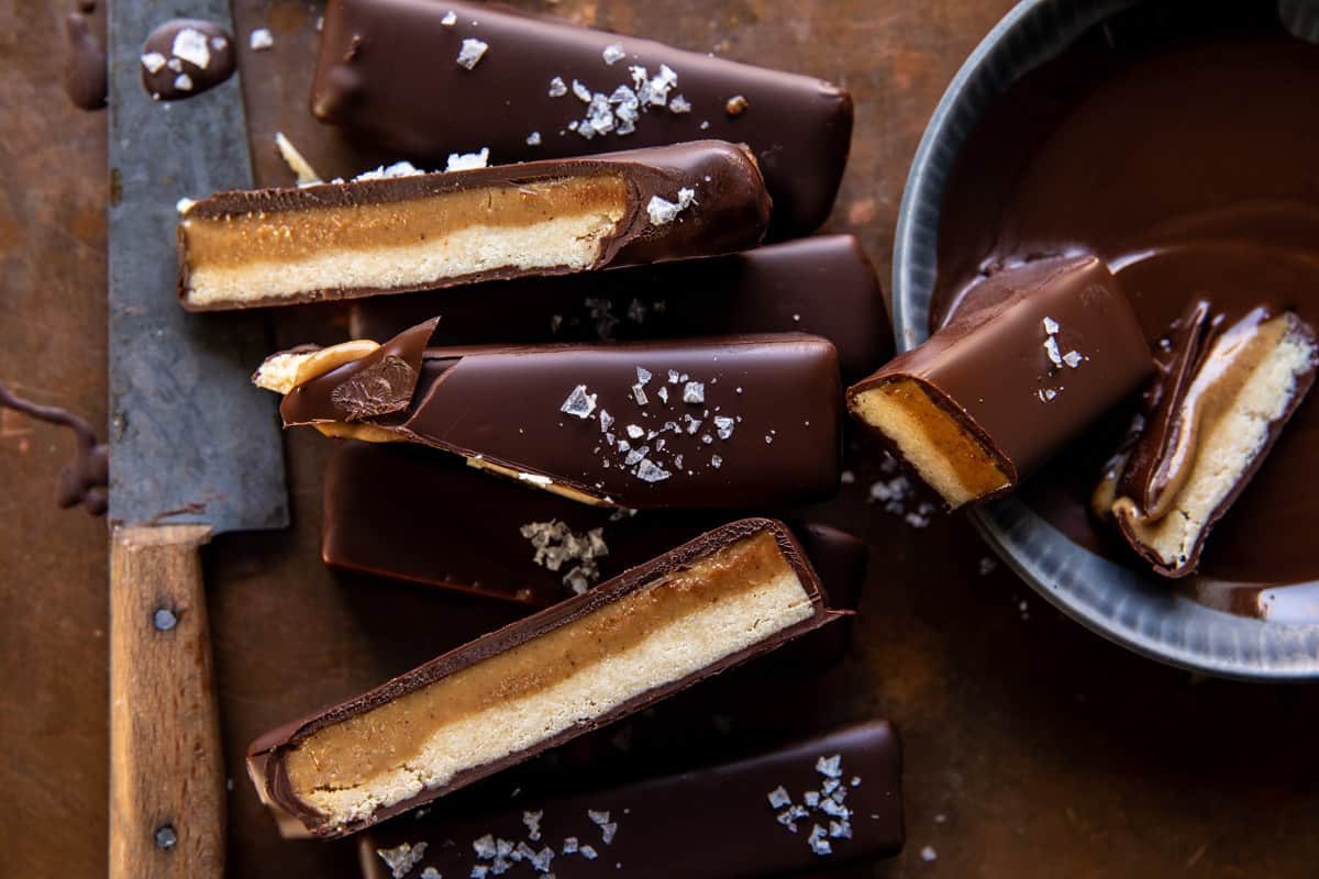 Homemade Vegan Peanut Butter Twix Bars | halfbakedharvest.com