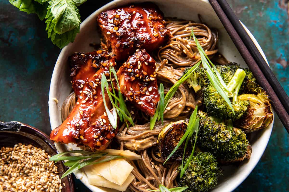 Honey Garlic Salmon Soba Noodle Bowls | halfbakedharvest.com