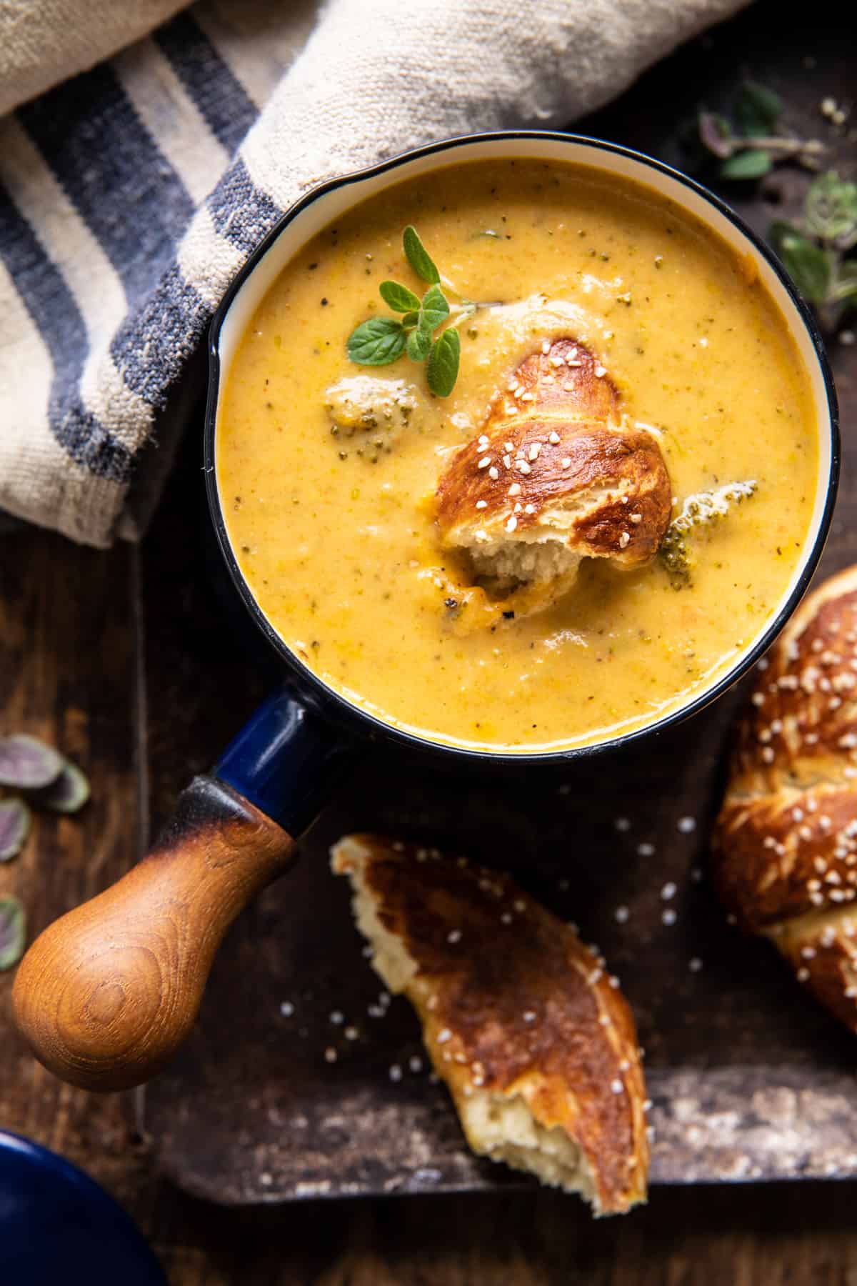 Lighter Creamy Broccoli Cheddar Soup | halfbakedharvest.com