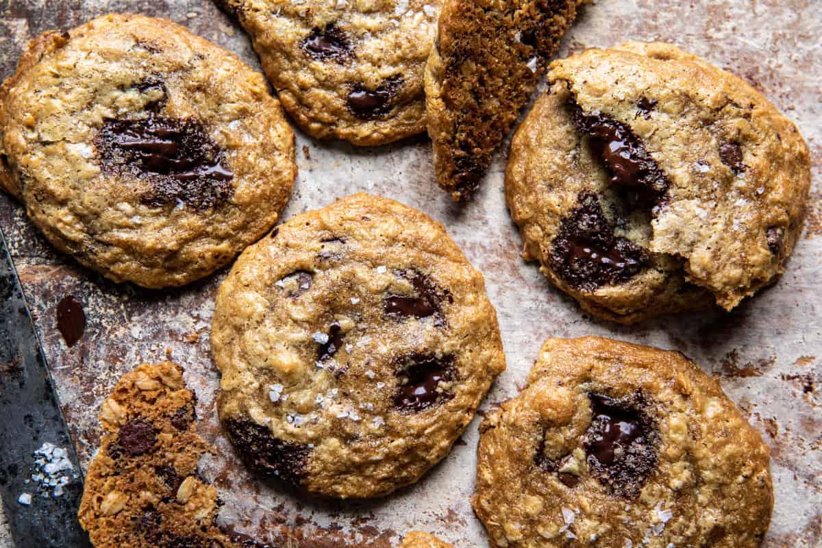 Salted Tahini Oatmeal Chocolate Chip Cookies | halfbakedharvest.com