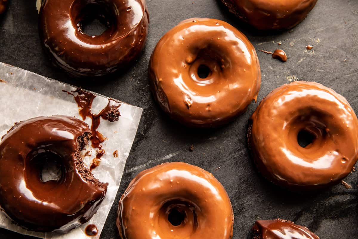 Baked Chocolate Fudge Glazed Doughnuts | halfbakedharvest.com