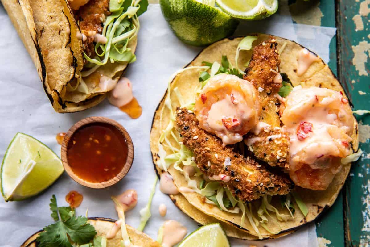 Bang Bang Shrimp Tacos with Fried Avocado | halfbakedharvest.com
