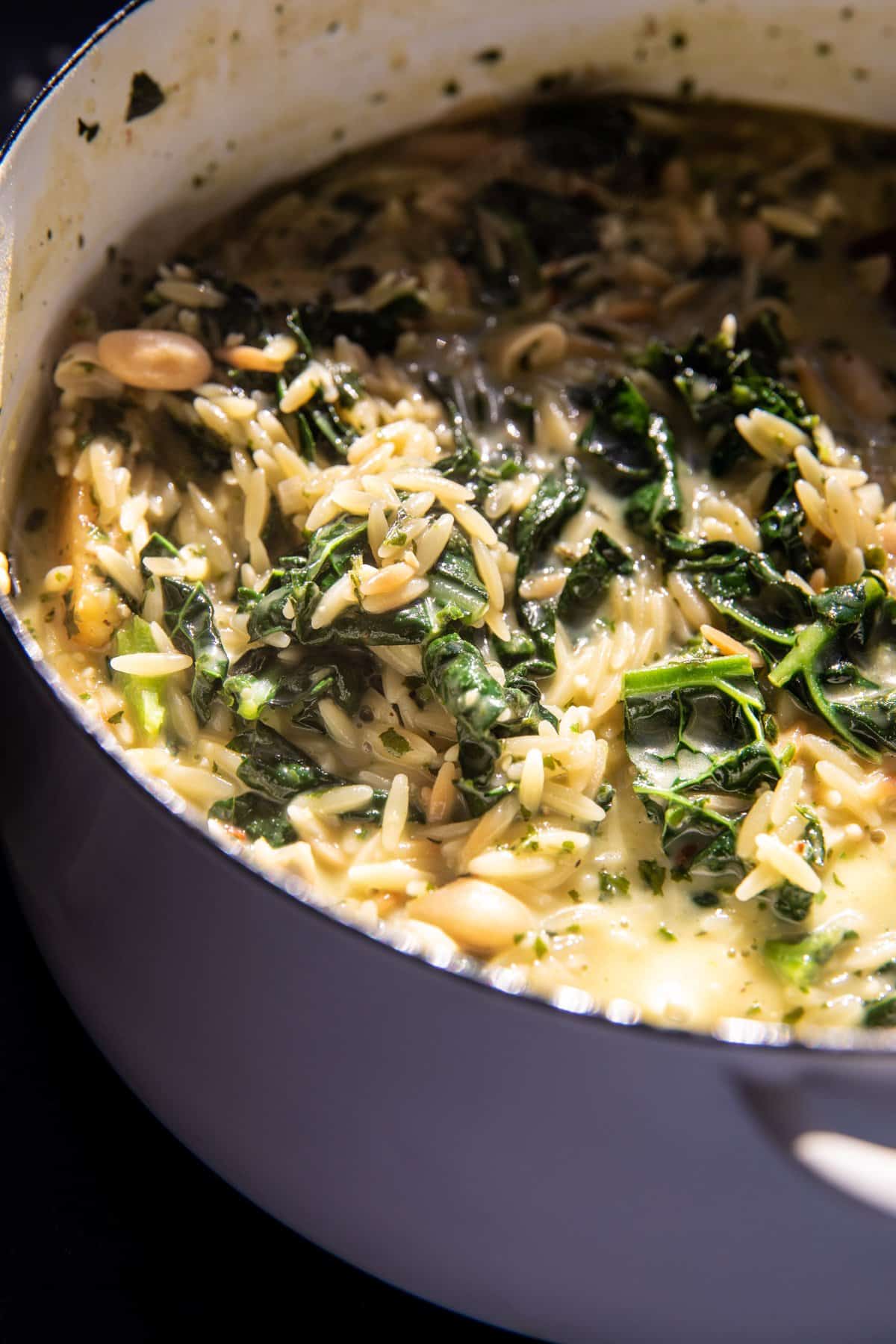 Creamy White Bean Lemon Pesto Orzo Soup | halfbakedharvest.com