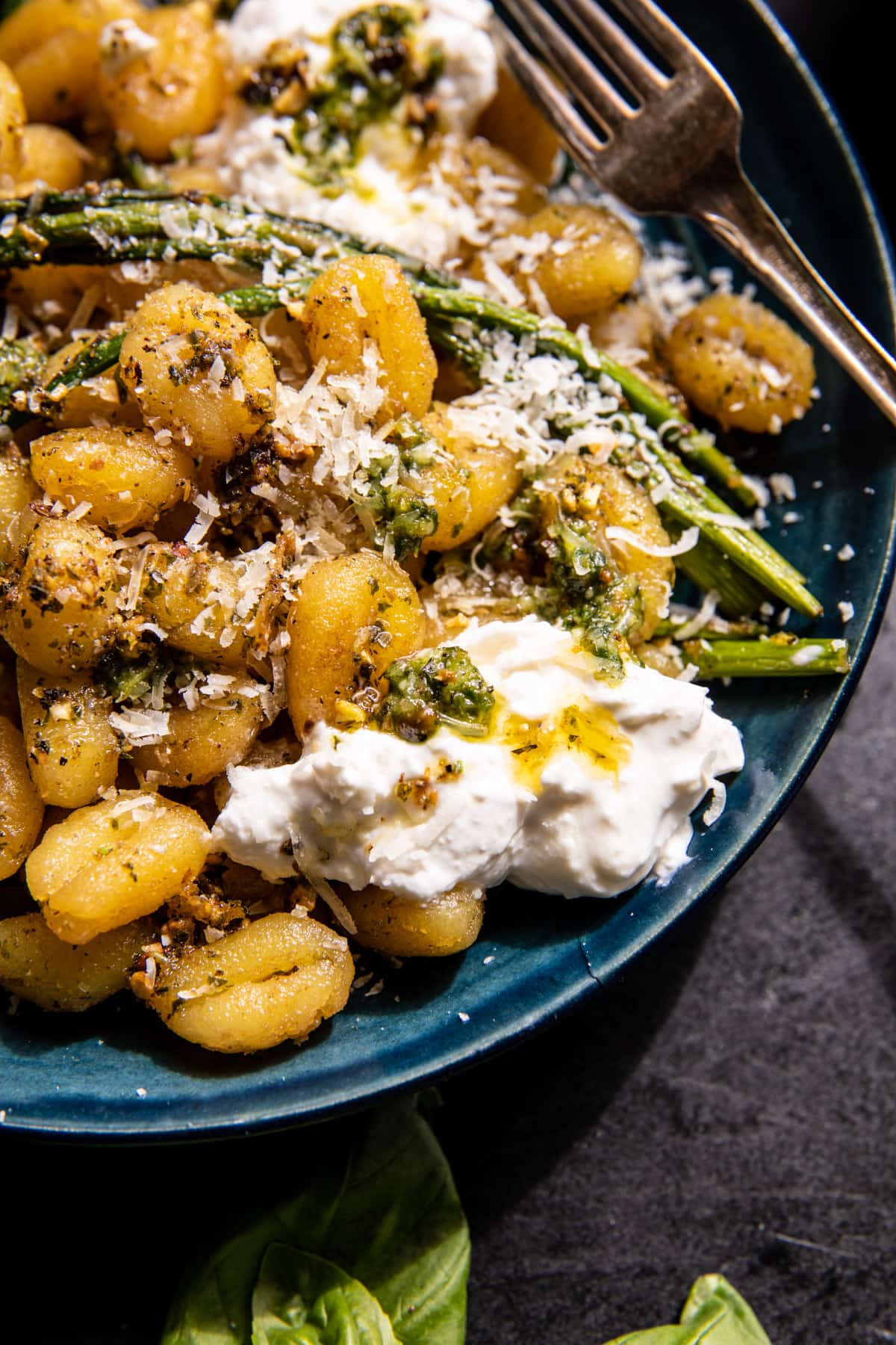 gnocchi in bowl with burrata
