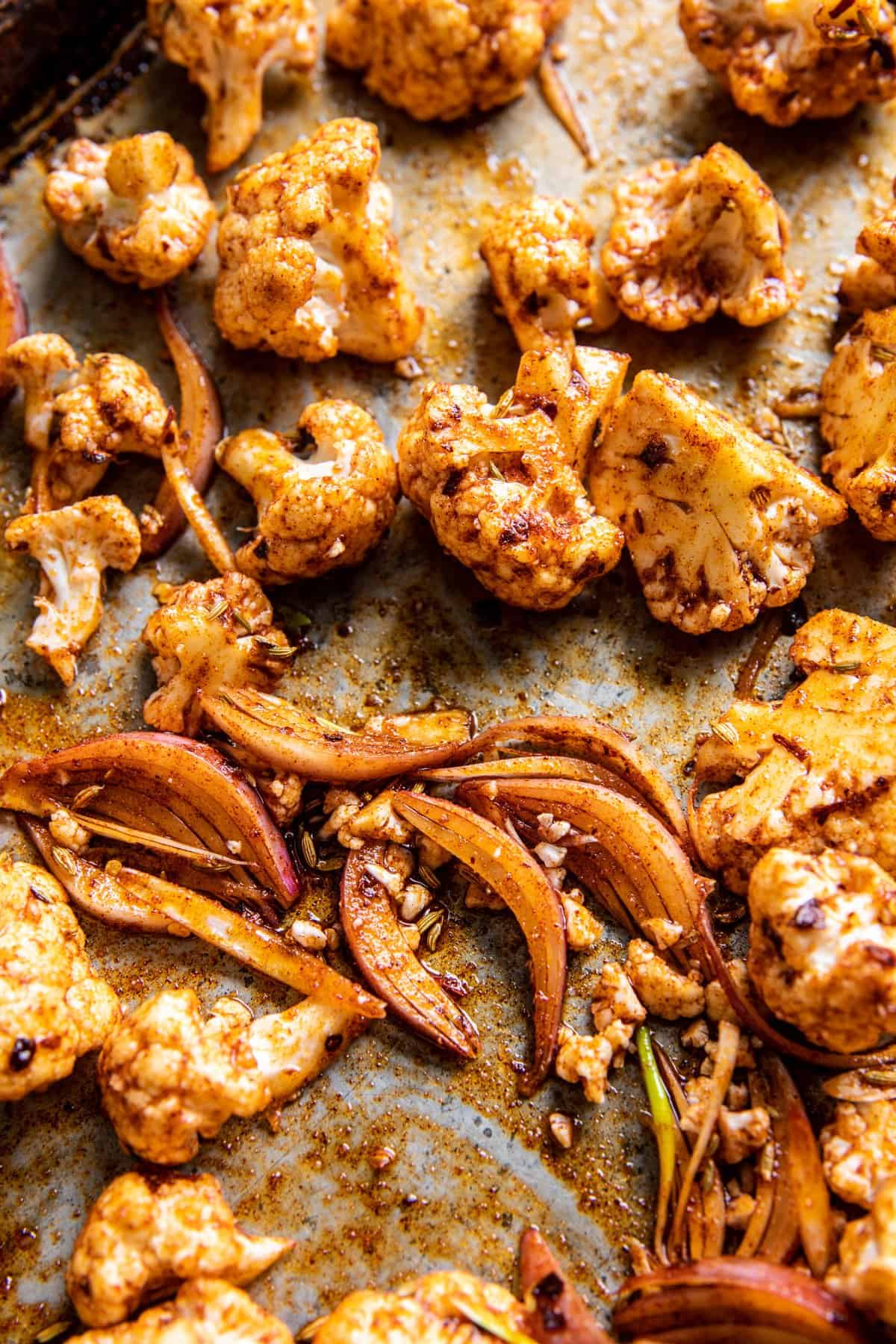 Cauliflower on baking sheet before roasting 