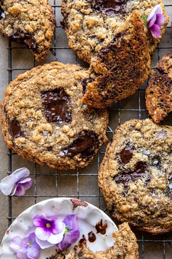 overhead very close up photo of cookie with melted chocolate