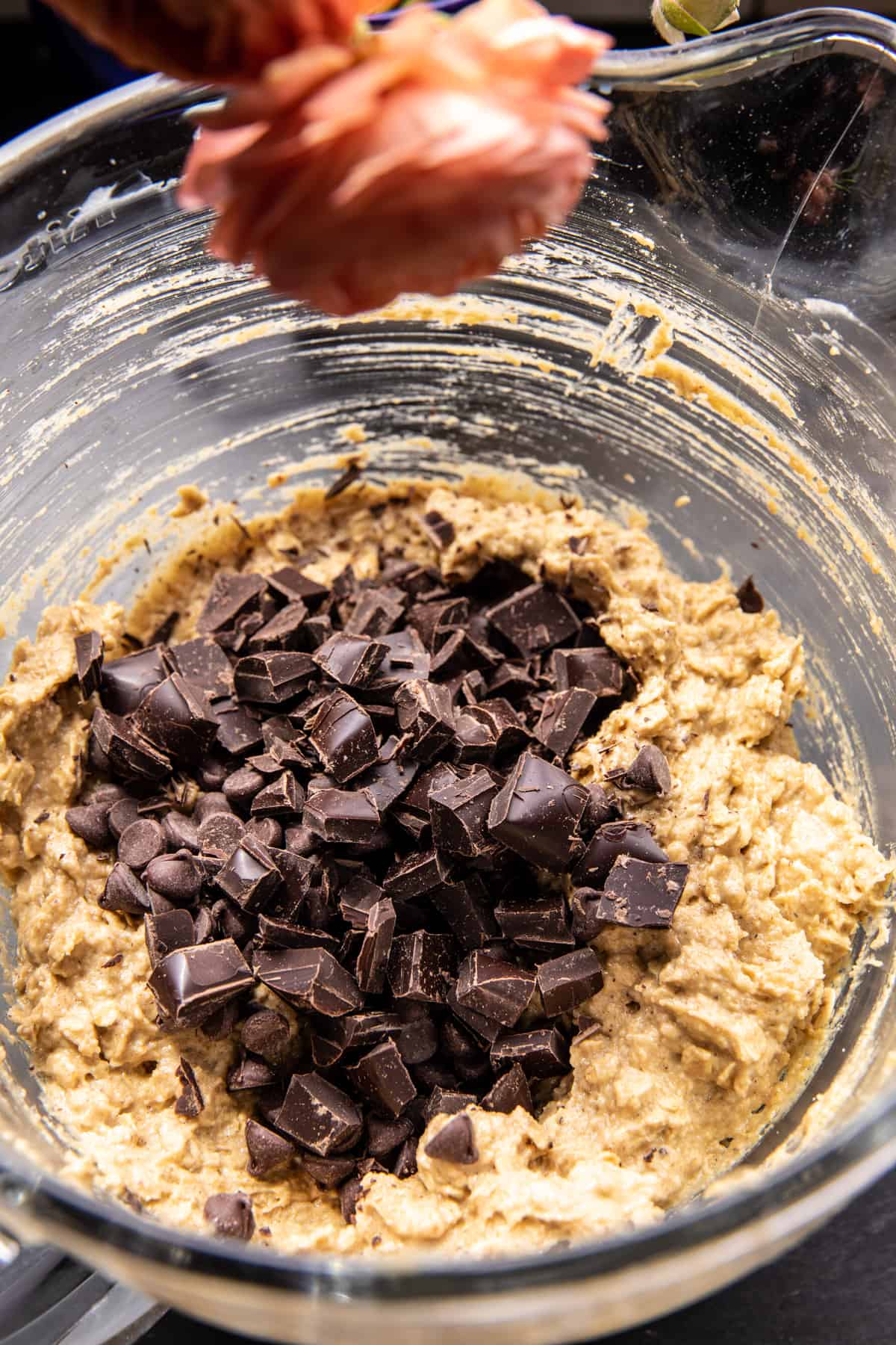 chocolate chunk in mixing bowl 