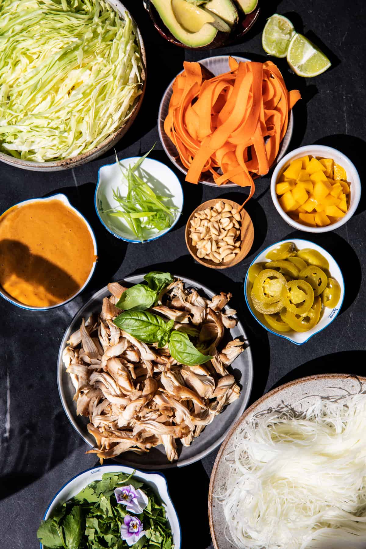 Peanut Chicken Spring Roll Bowls | halfbakedharvest.com