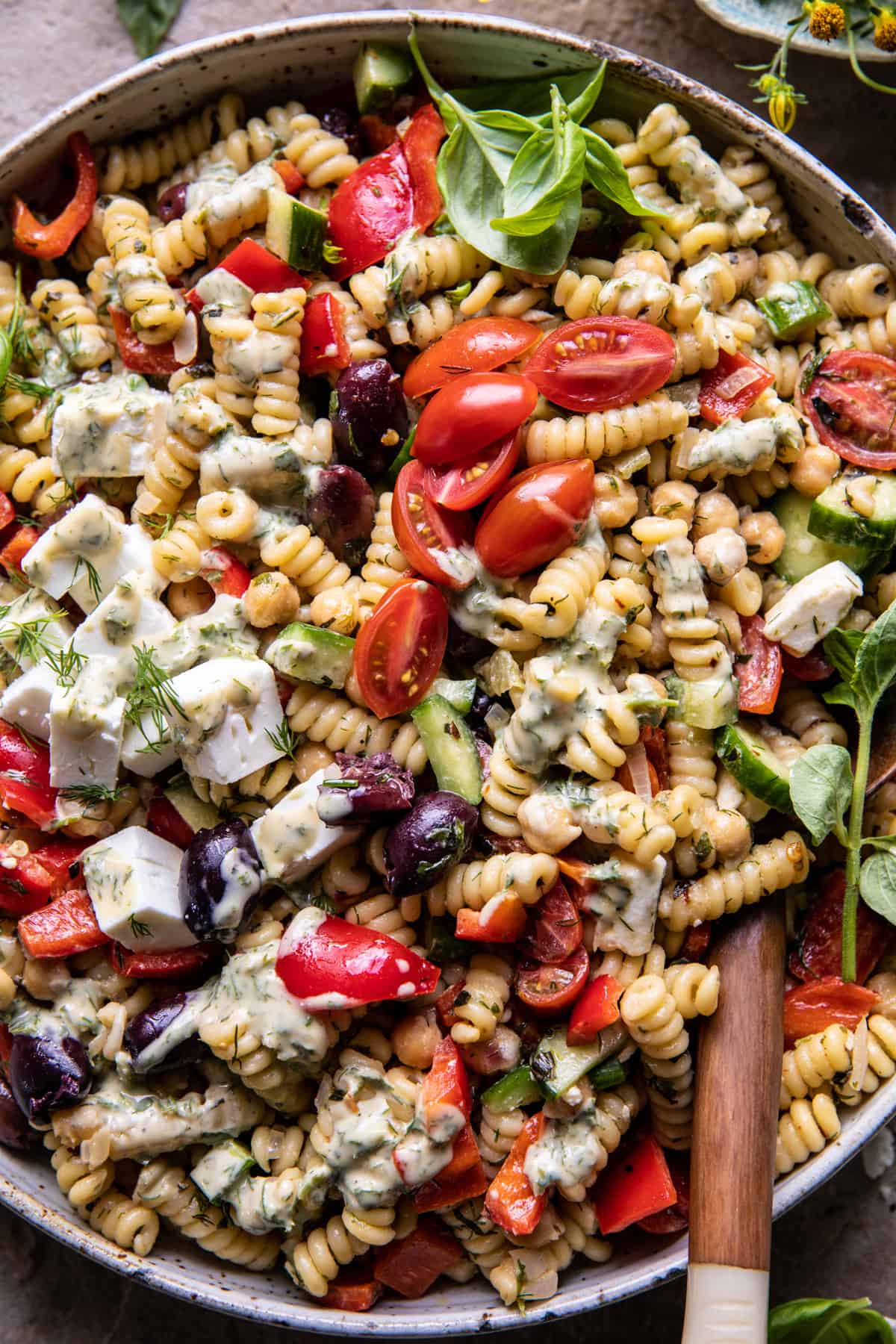Greek Olive Pasta Salad | halfbakedhavest.com