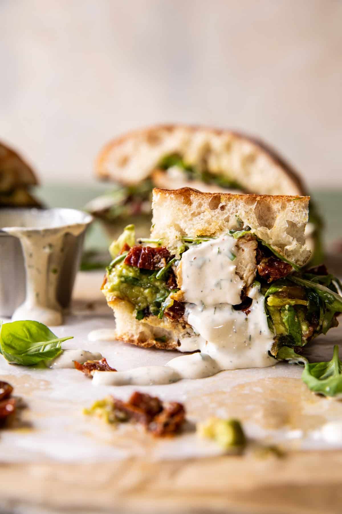 Honey Mustard Chicken Avocado Sandwich with Tahini Ranch | halfbakedharvest.com