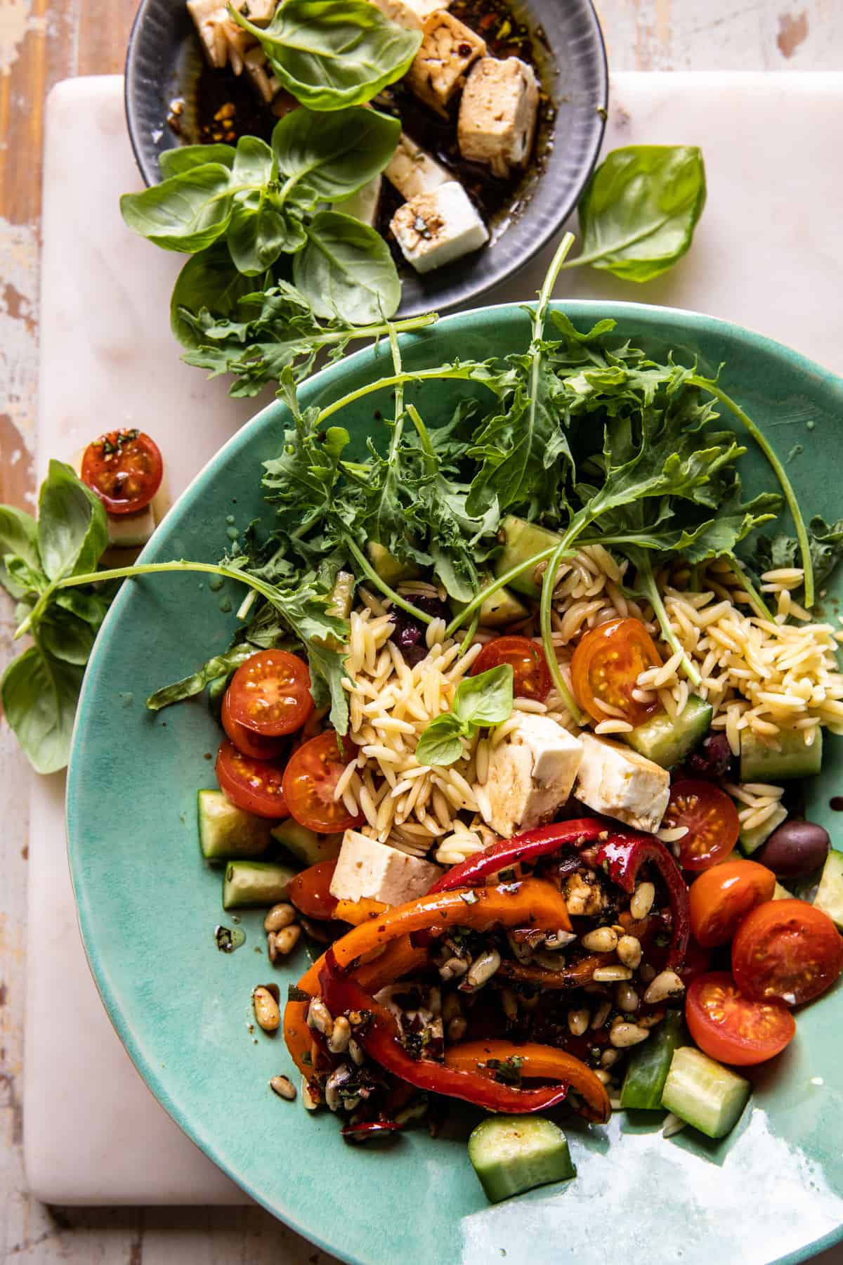 Marinated Tomato Feta Orzo Salad Jars | halfbaledharvest.com