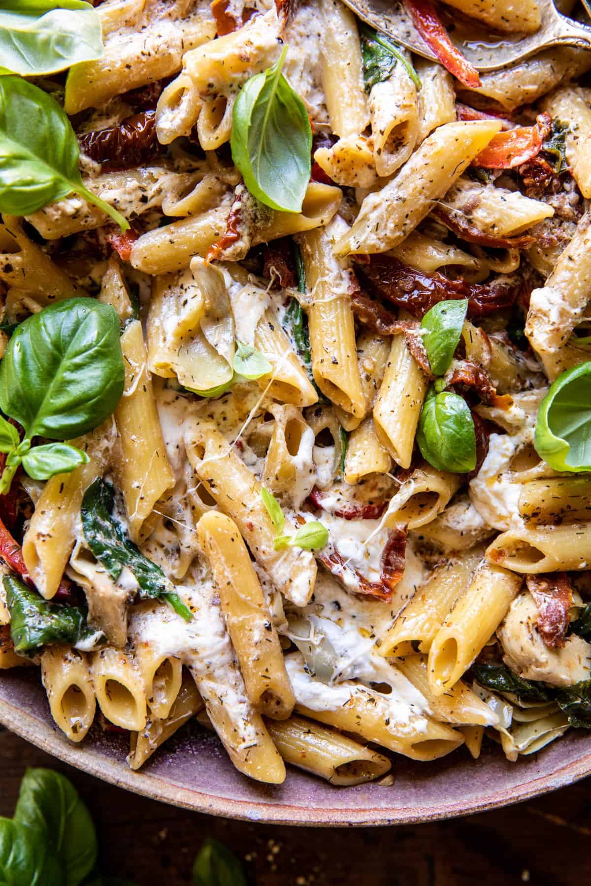 One Pot Spinach and Sun-Dried Tomato Burrata Pasta | halfbakedharvest.com