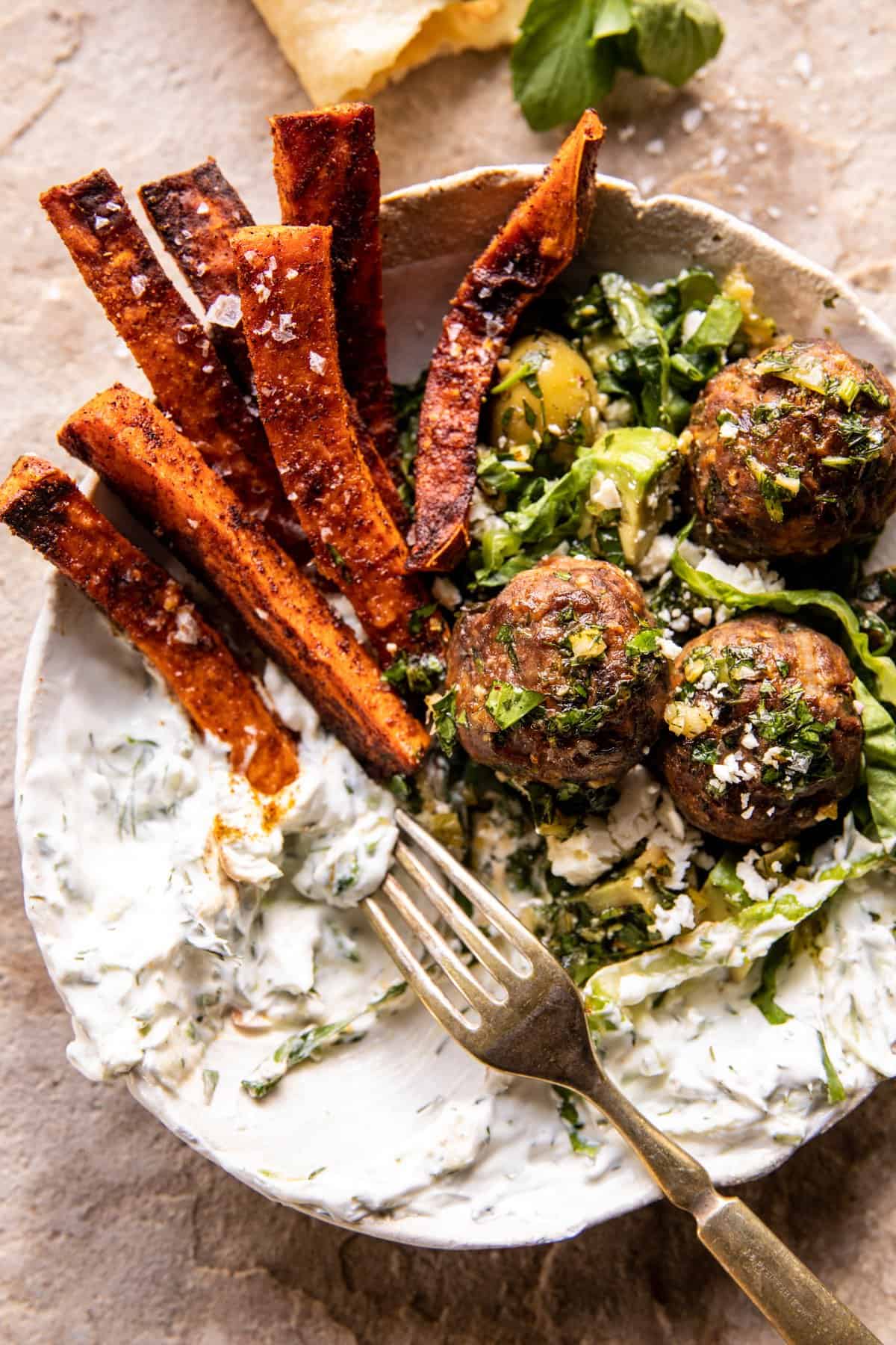 Sheet Pan Greek Meatballs and Tzatziki | halfbakedharvest.com
