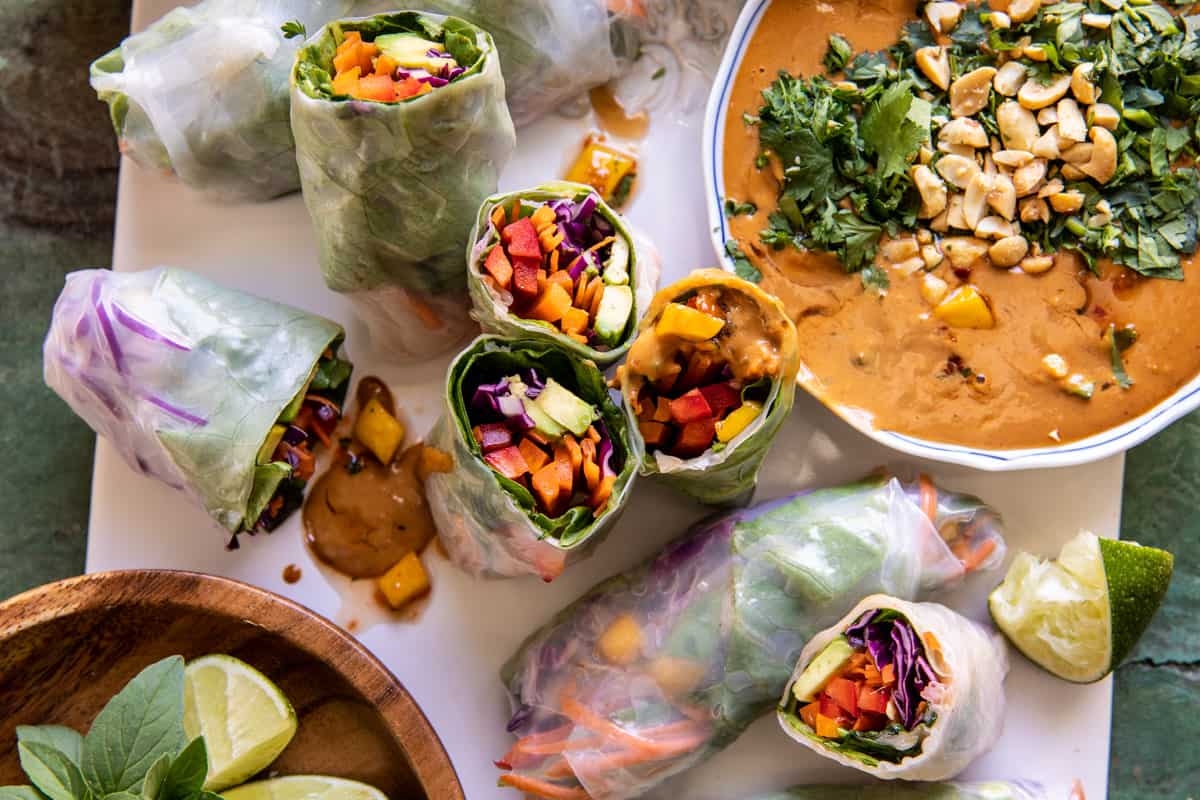 Chili Mango Summer Rolls with Ginger Peanut Sauce | halfbakedharvest.com