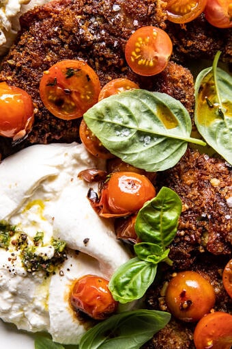 Pesto Chicken Saltimbocca with Burst Tomatoes and Burrata | halfbakedharvest.com