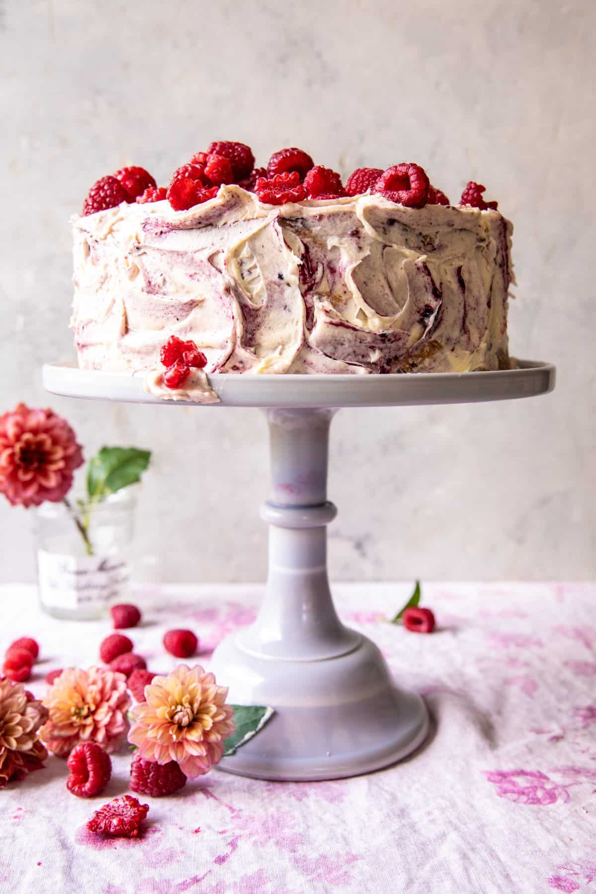 Smashed Raspberry White Chocolate Layer Cake | halfbakedharvest.com