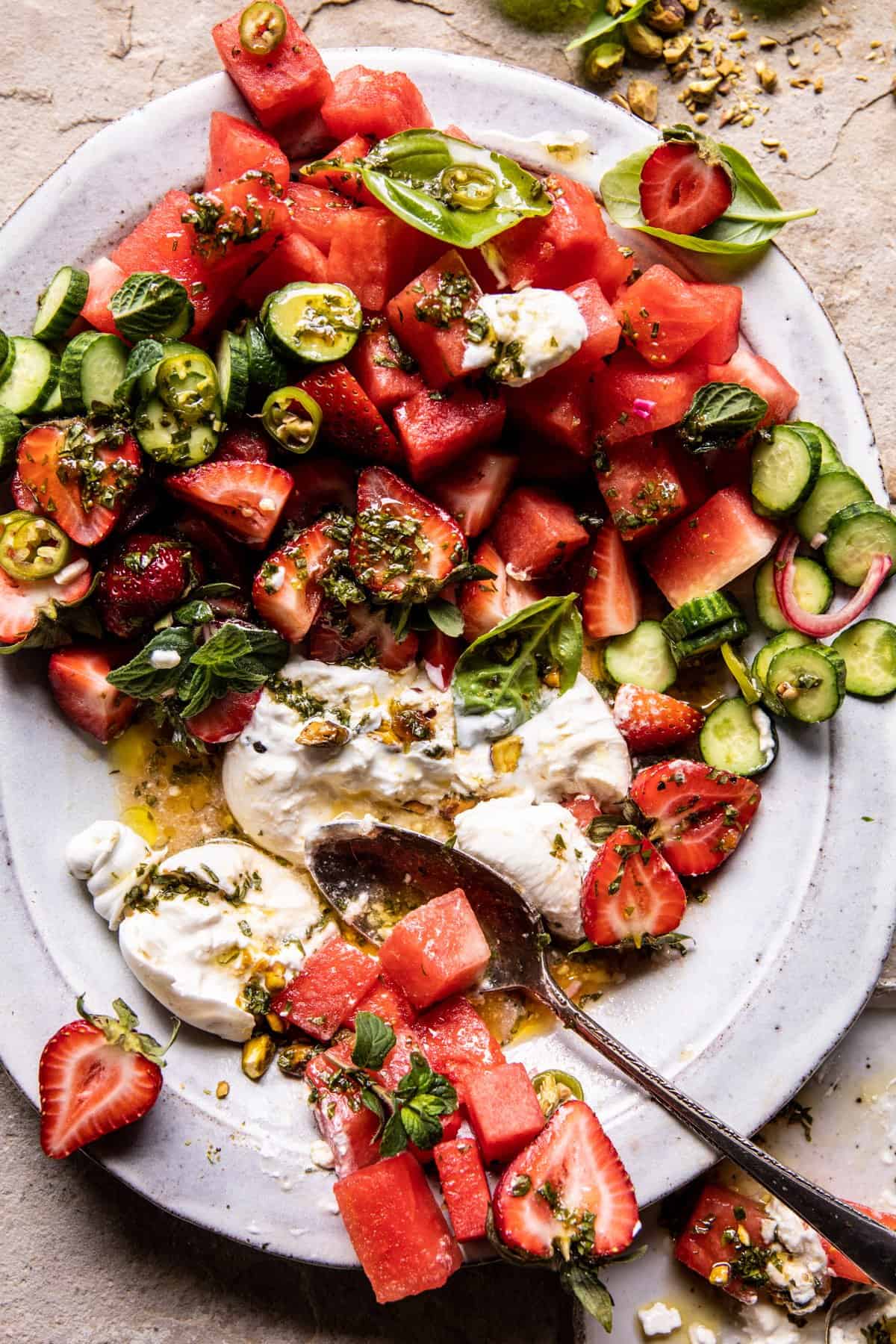 Strawberry Watermelon Salad with Burrata | halfbakedharvest.com