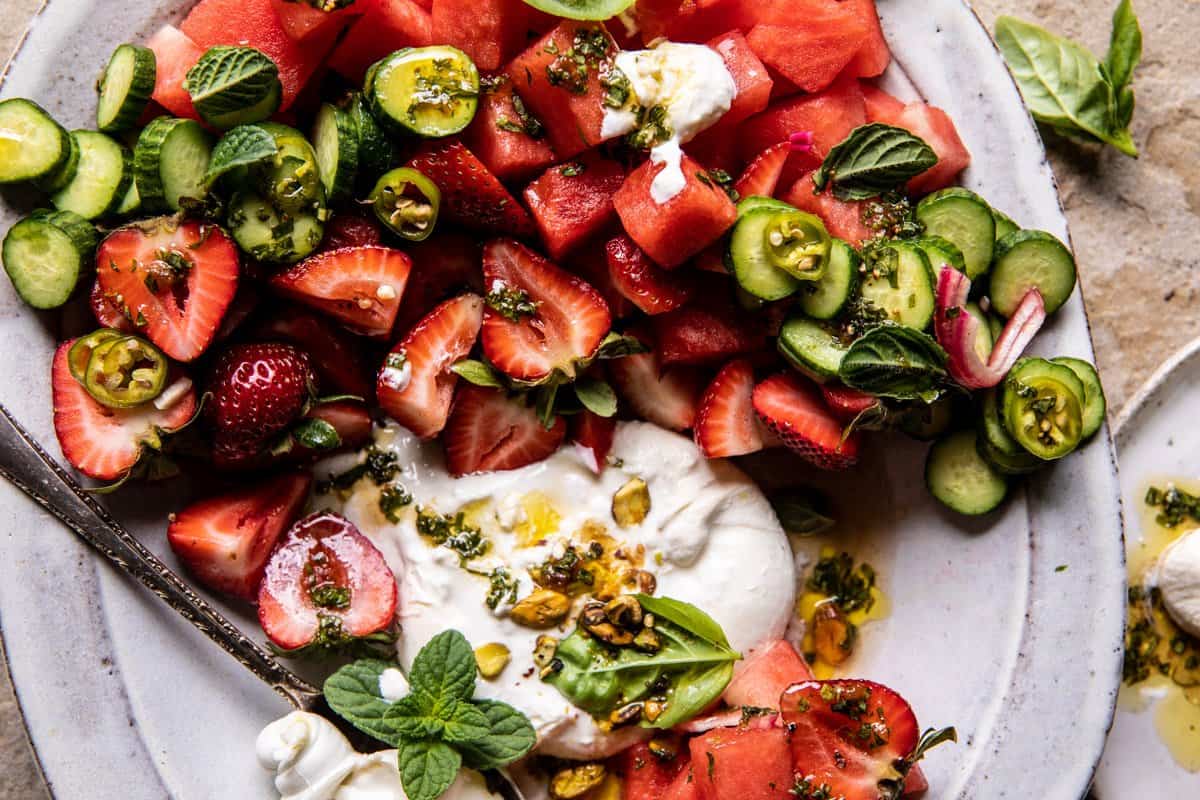 Strawberry Watermelon Salad with Burrata | halfbakedharvest.com