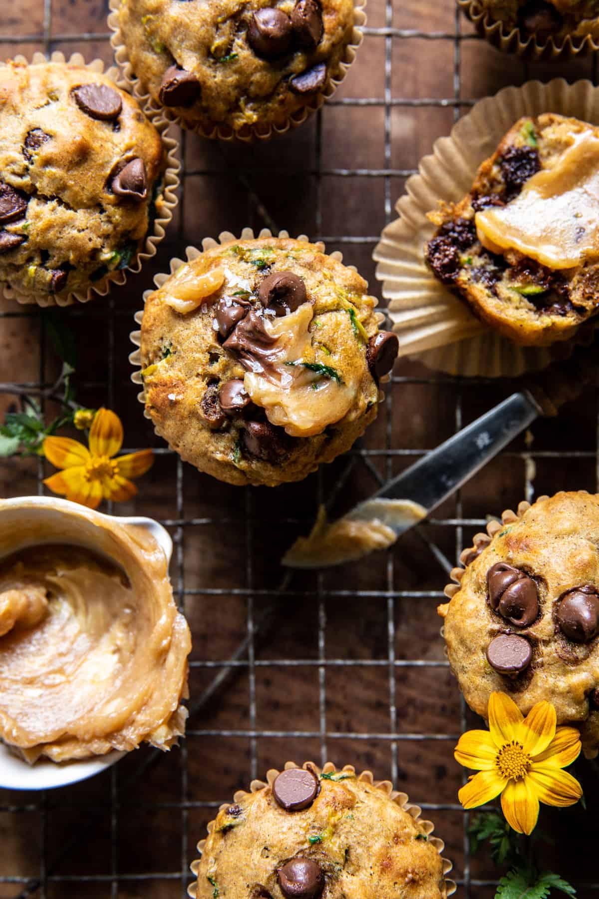 Chocolate Chip Zucchini Banana Muffins with Cinnamon Honey Butter | halfbakedharvest.com