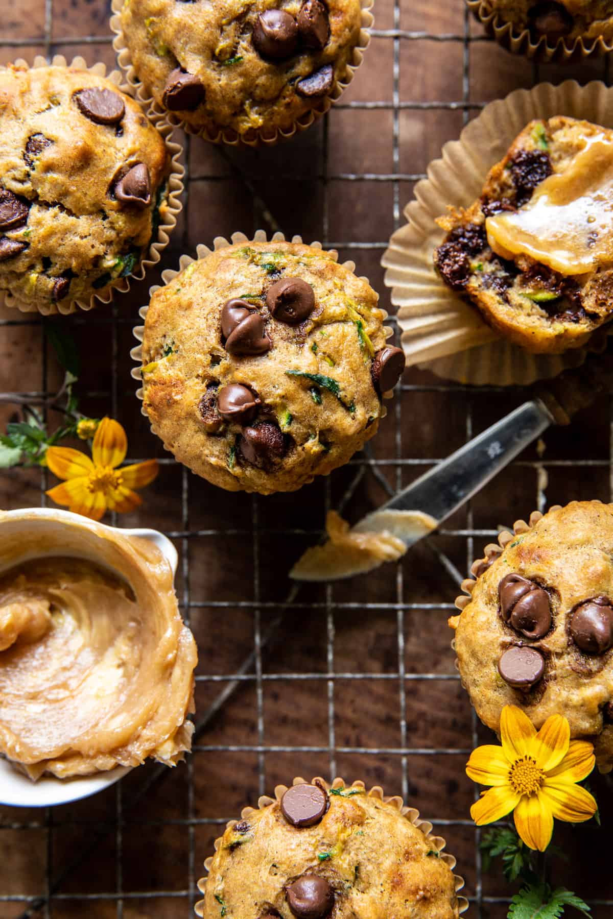 Chocolate Chip Zucchini Banana Muffins with Cinnamon Honey Butter | halfbakedharvest.com