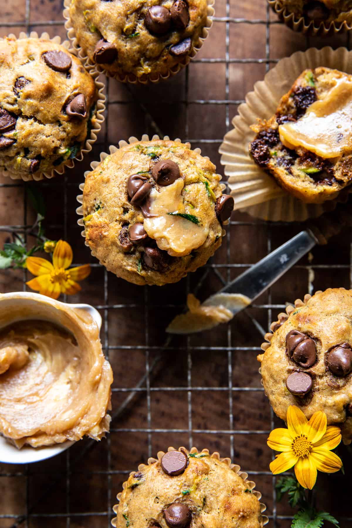 Chocolate Chip Zucchini Banana Muffins with Cinnamon Honey Butter | halfbakedharvest.com