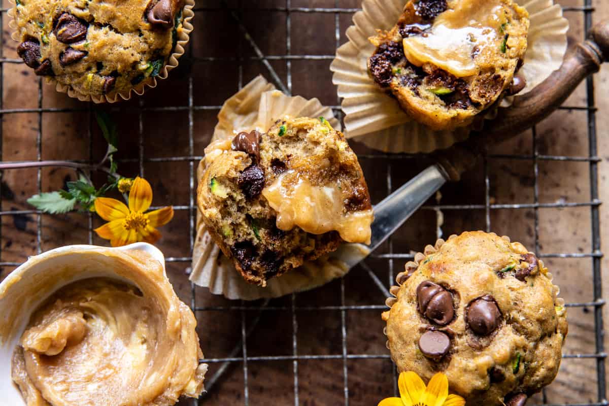 Chocolate Chip Zucchini Banana Muffins with Cinnamon Honey Butter | halfbakedharvest.com