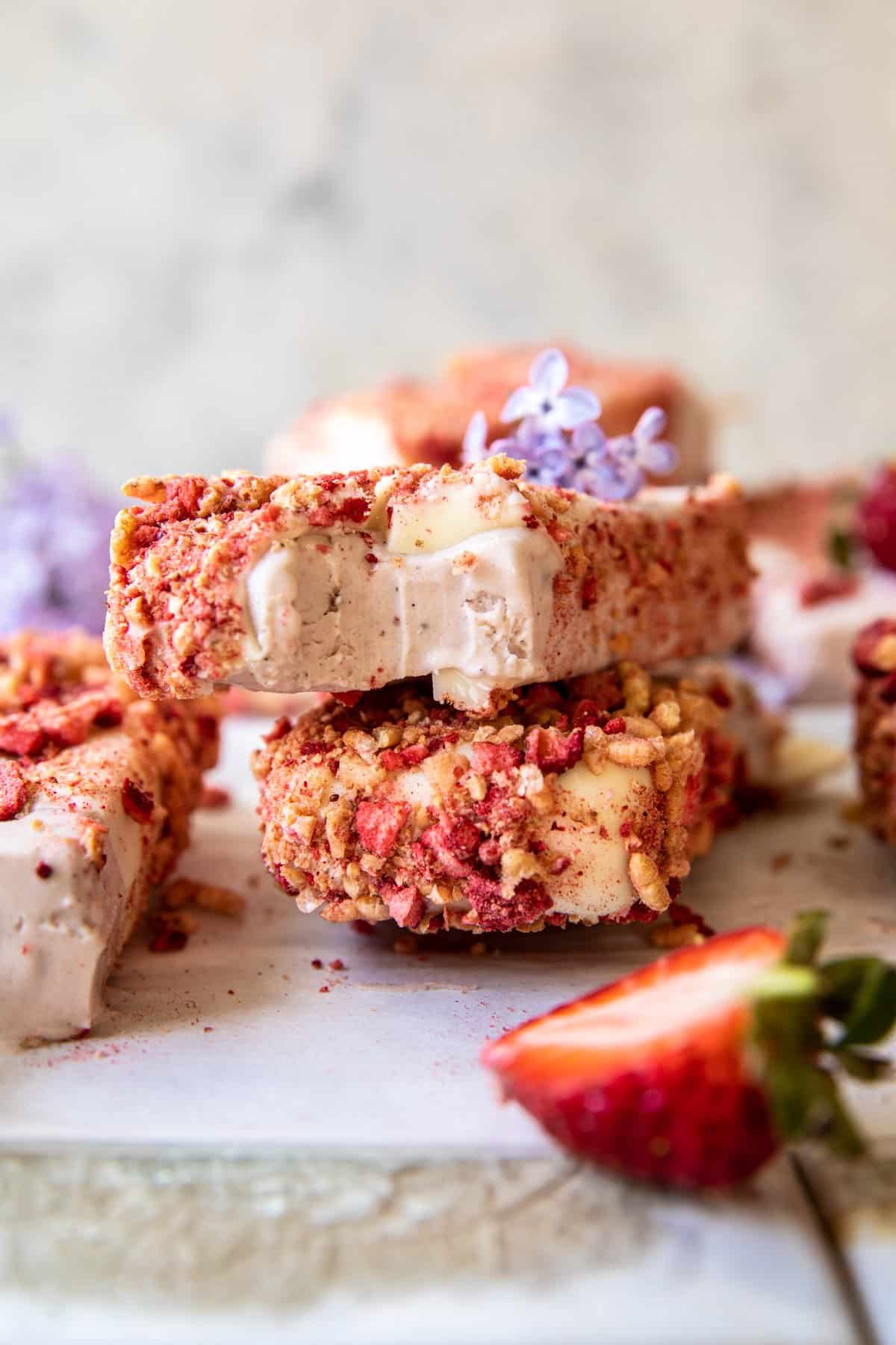 Homemade Strawberry Shortcake Ice Cream Bars | halfbakedharvest.com