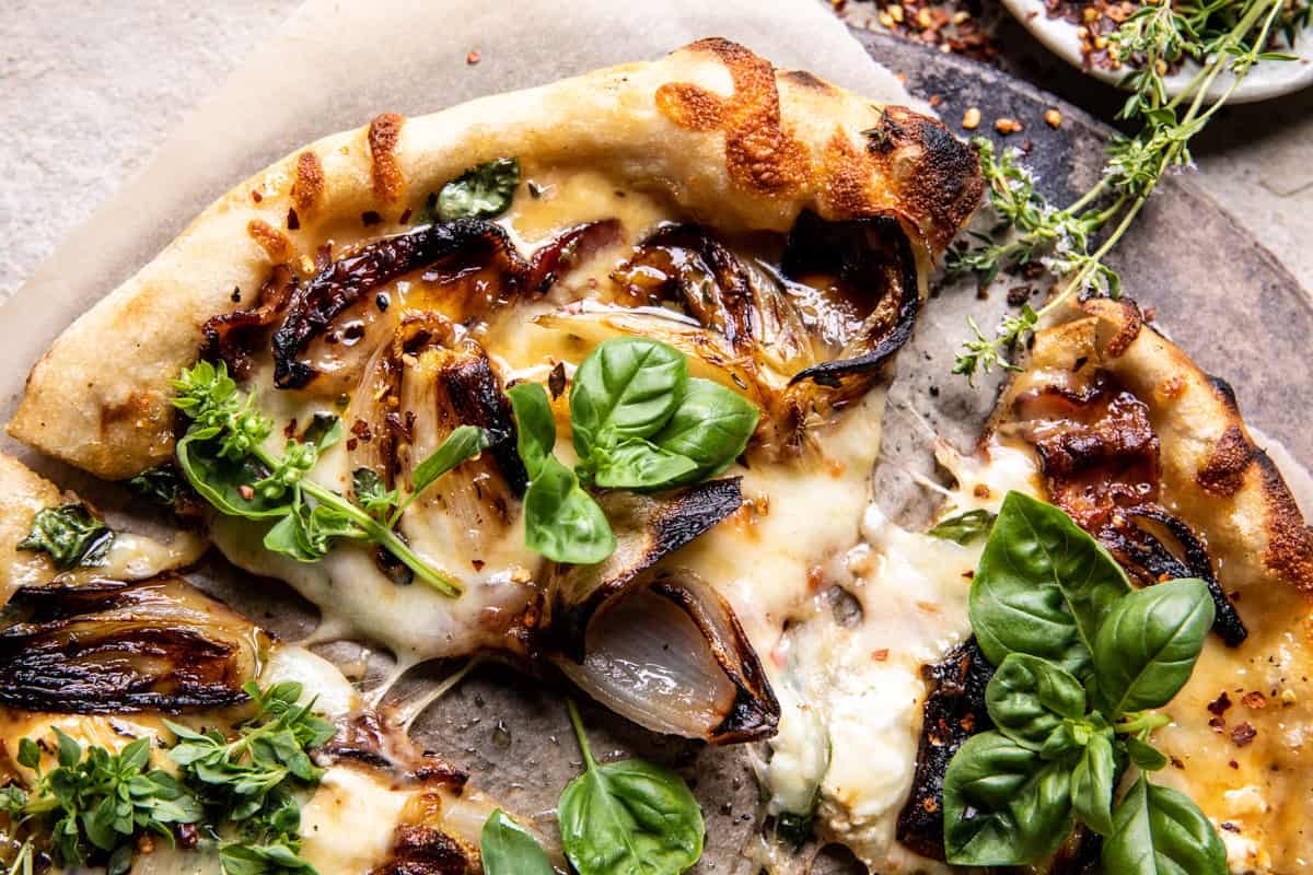 Caramelized Shallot and Bacon Goat Cheese Pizza | halfbakedharvest.com