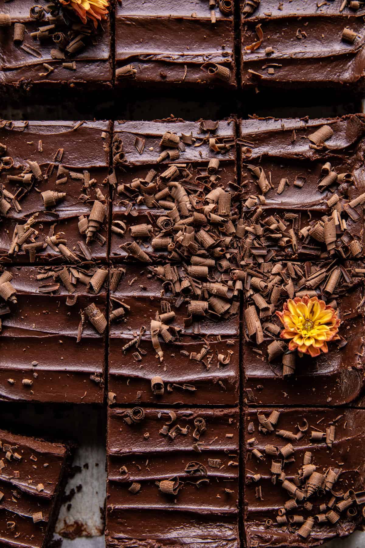 Fudge Frosted Chocolate Olive Oil Sheet Cake | halfbakedharvest.com