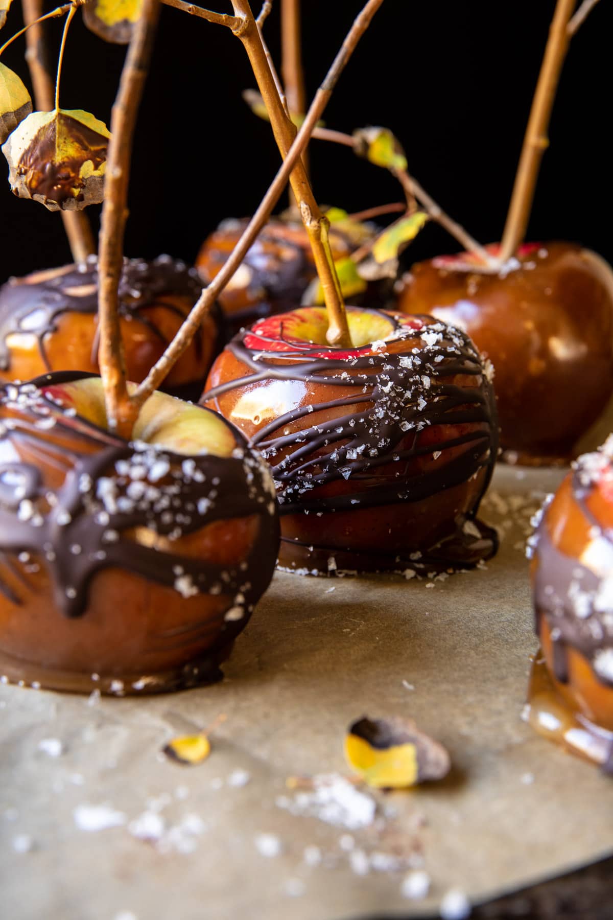 Sweet and Salty Healthier Caramel Apples | halfbakedharvest.com