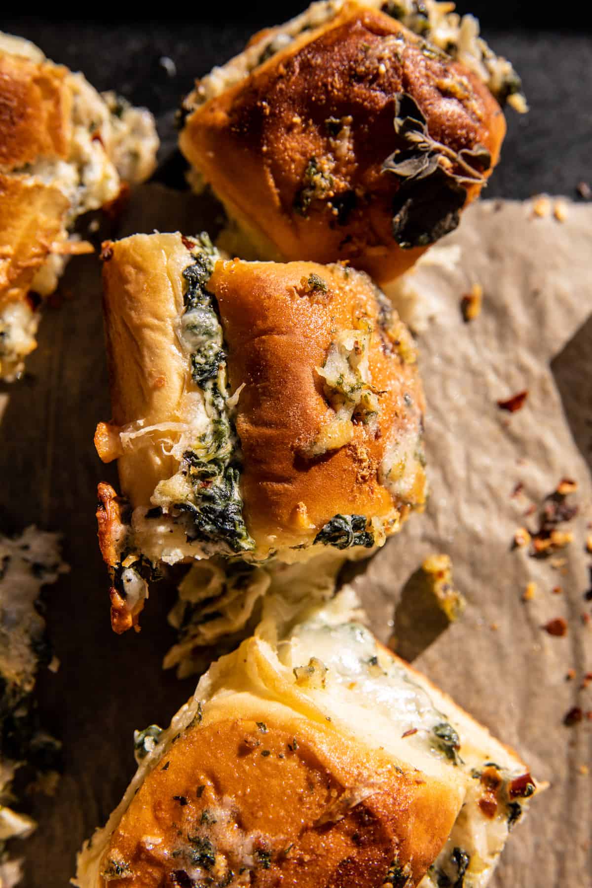 Pull Apart Garlic Butter Spinach and Artichoke Dip Sliders | halfbakedharvest.com