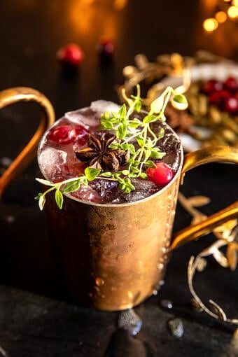 Spiced Cranberry Thyme Moscow Mule | halfbakedharvest.com