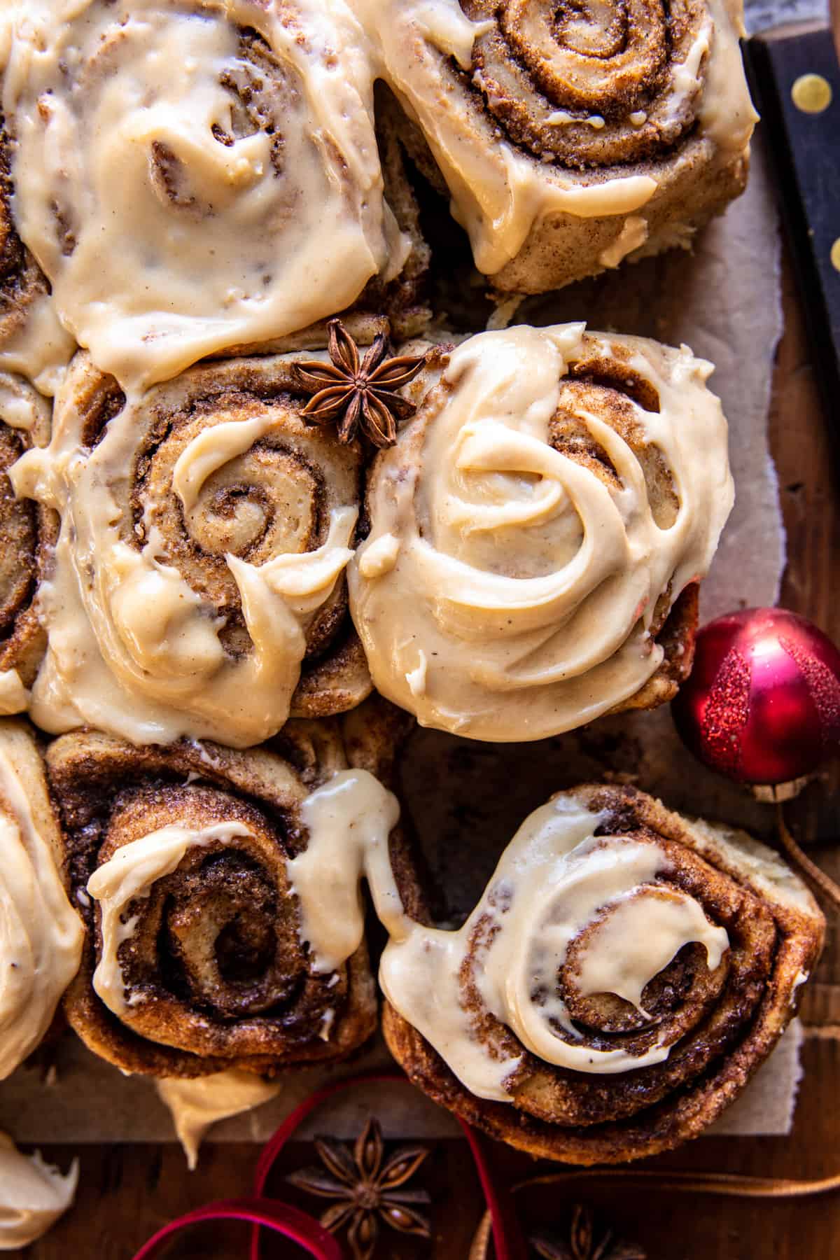 Fluffy Christmas Cinnamon Rolls with Caramel Cream Cheese Icing | halfbakedharvest.com