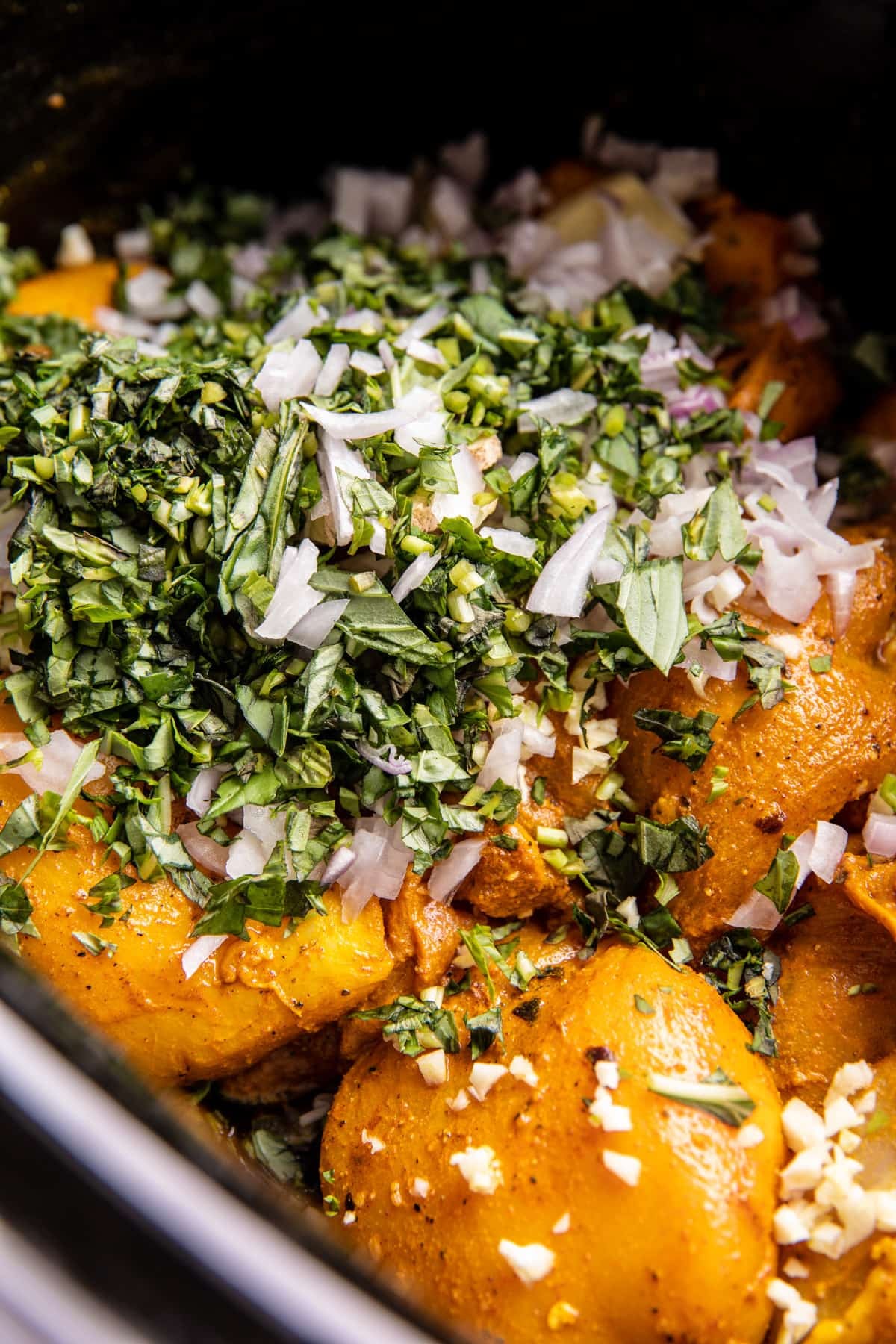 Crockpot Coconut Chicken Curry with Crispy Shallot Basil Oil | halfbakedharvest.com