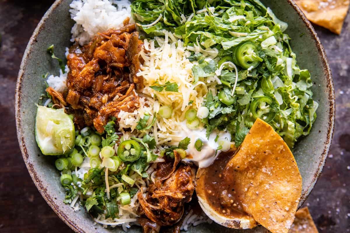 Crockpot White Chicken Chili Burrito Bowls | halfbakedharvest.com