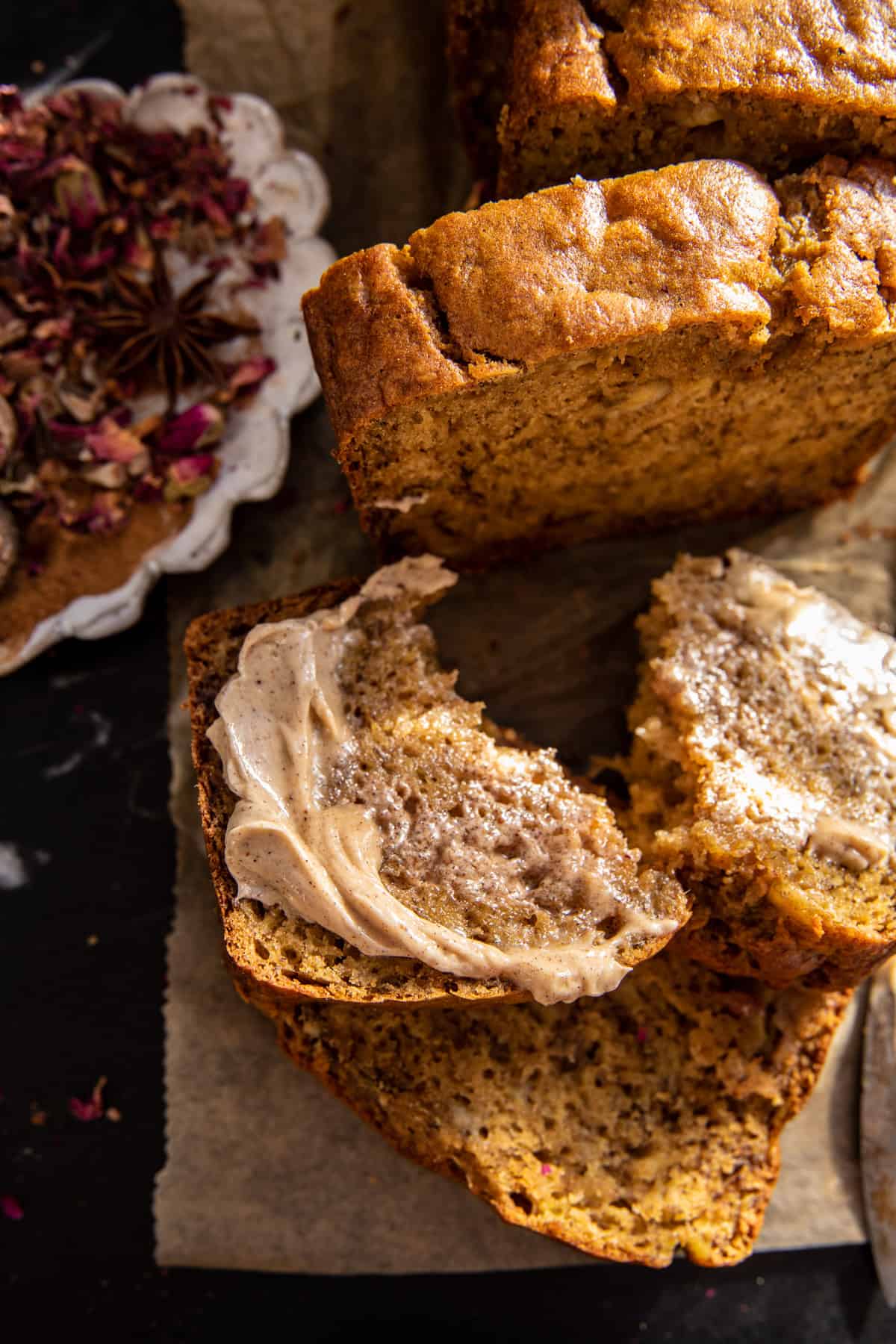 Maple Banana Bread with Cinnamon Spice Butter | halfbakedharvest.com