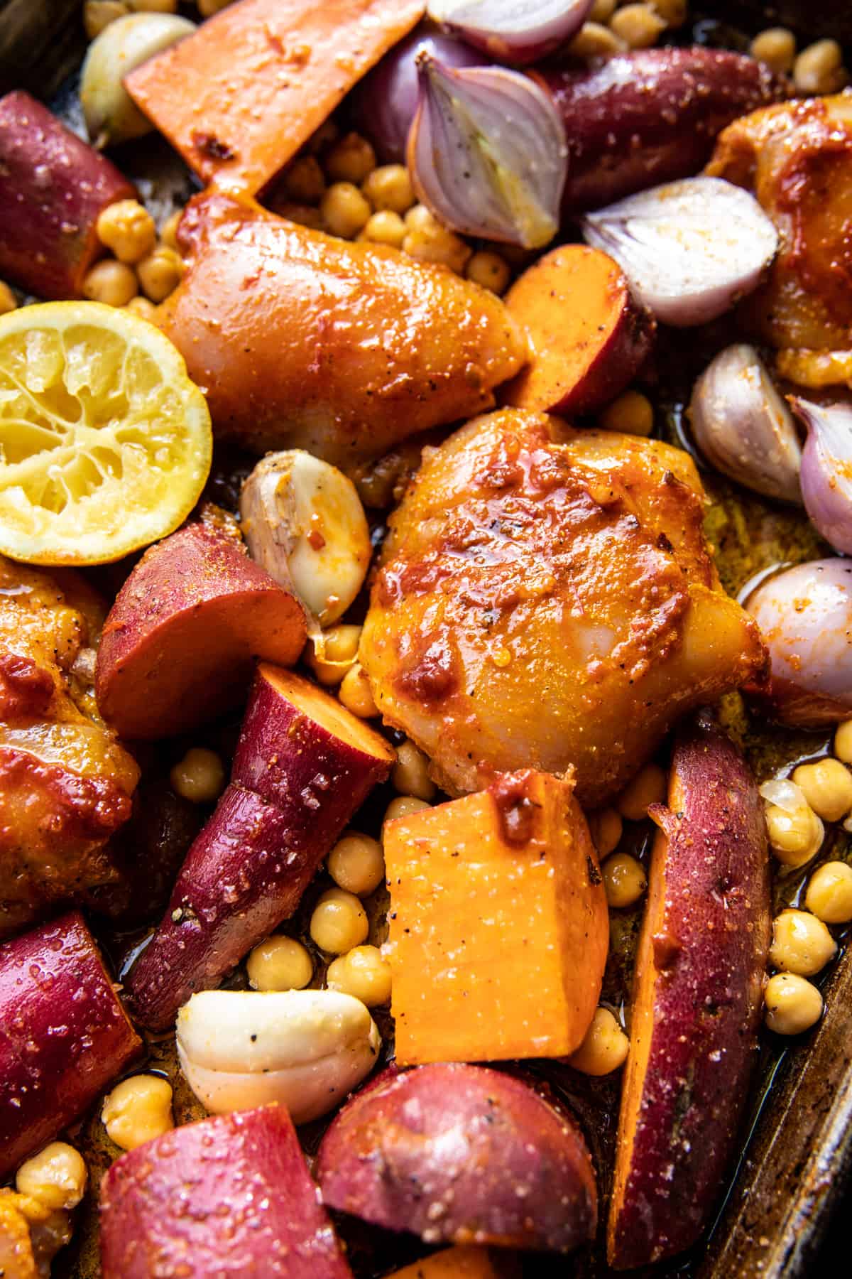 Sheet Pan Curry Butter Chicken with Sweet Potatoes and Tahini | halfbakedharvest.com