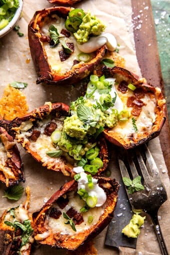 Crispy Cheesy Sweet Potato Skins | halfbakedharvest.com