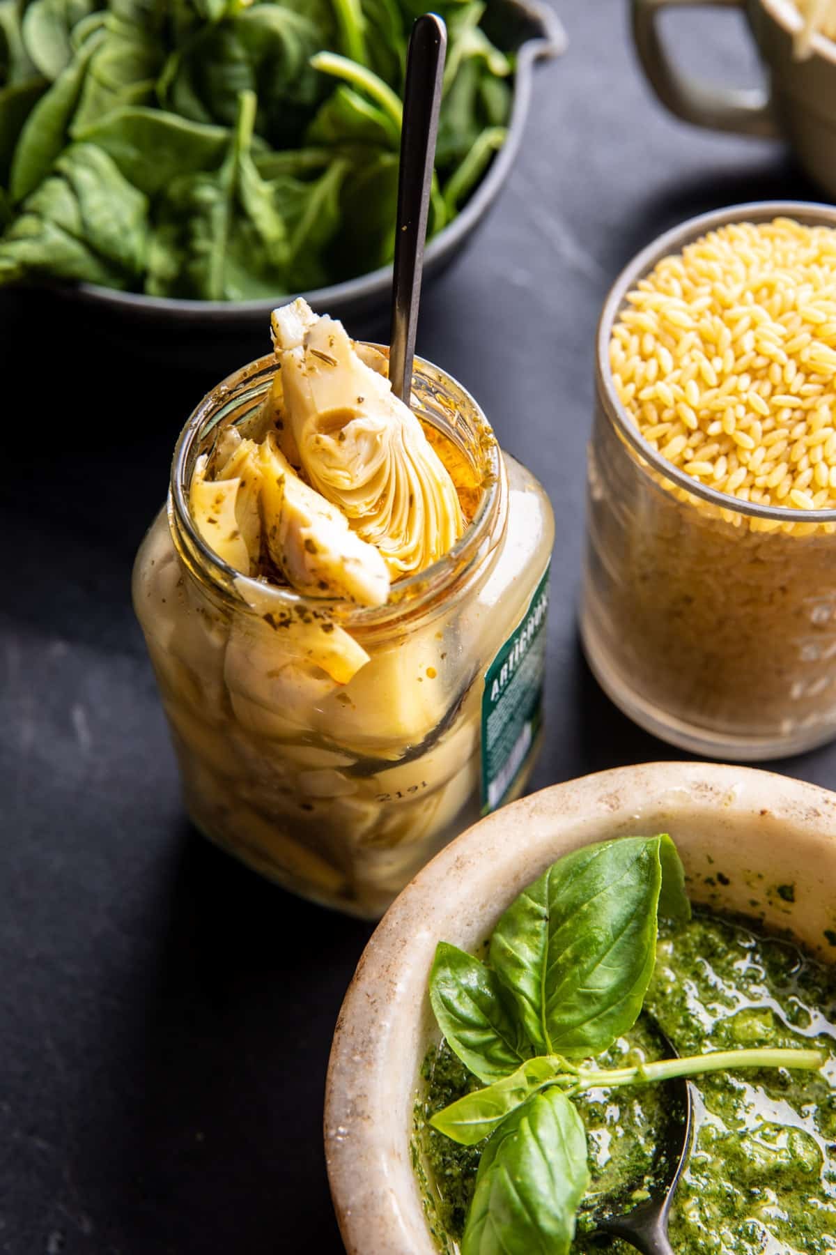 One Pan Spinach and Artichoke Orzo Bake | halfbakedharvest.com