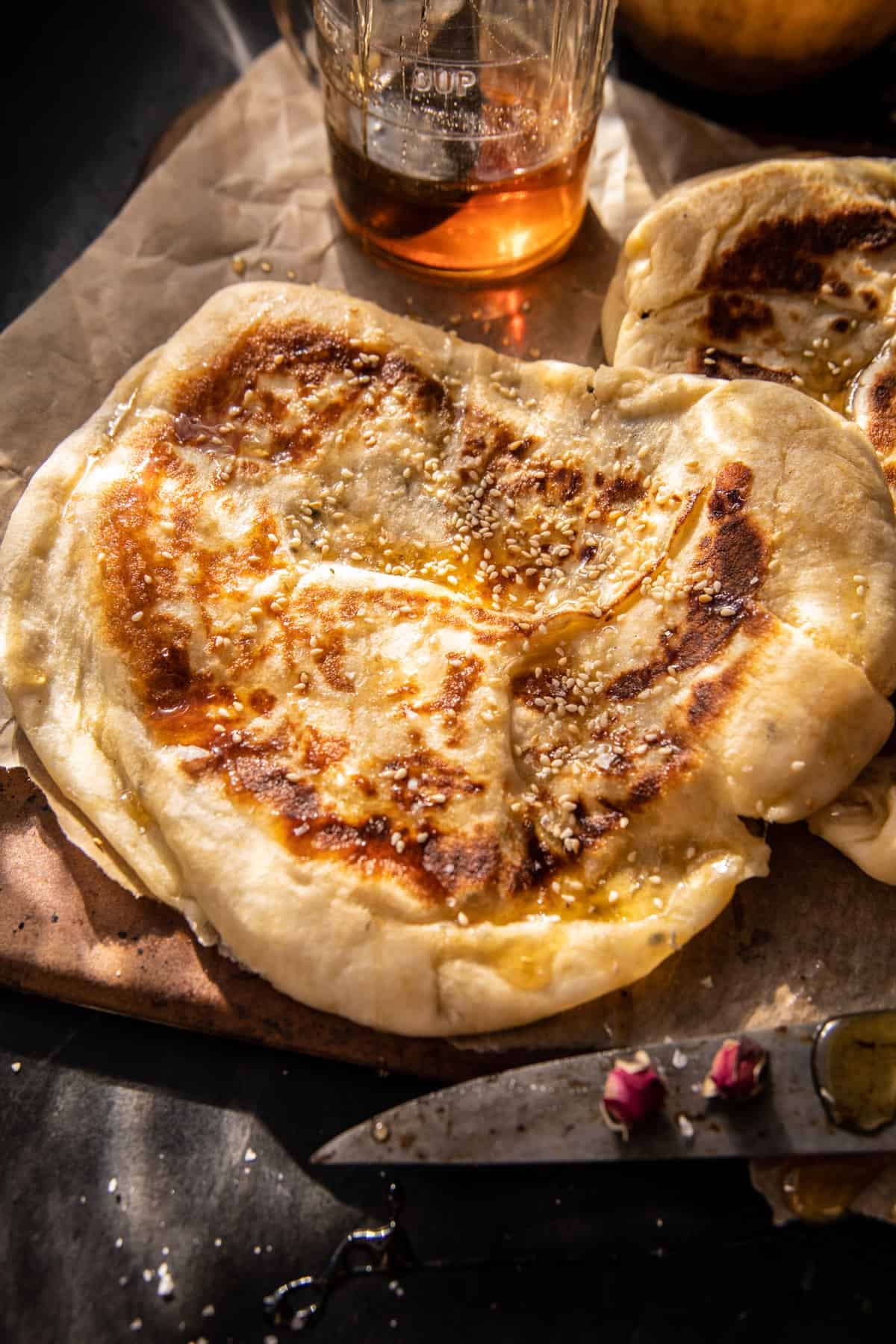 Sesame Gouda Stuffed Naan with Honey | halfbakedharvest.com