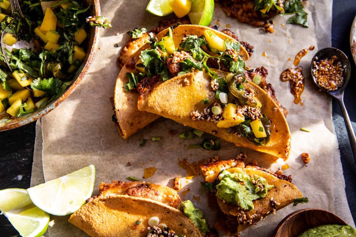 Chili Crisp Chicken Tacos with Spicy Mango Salsa | halfbakedharvest.com